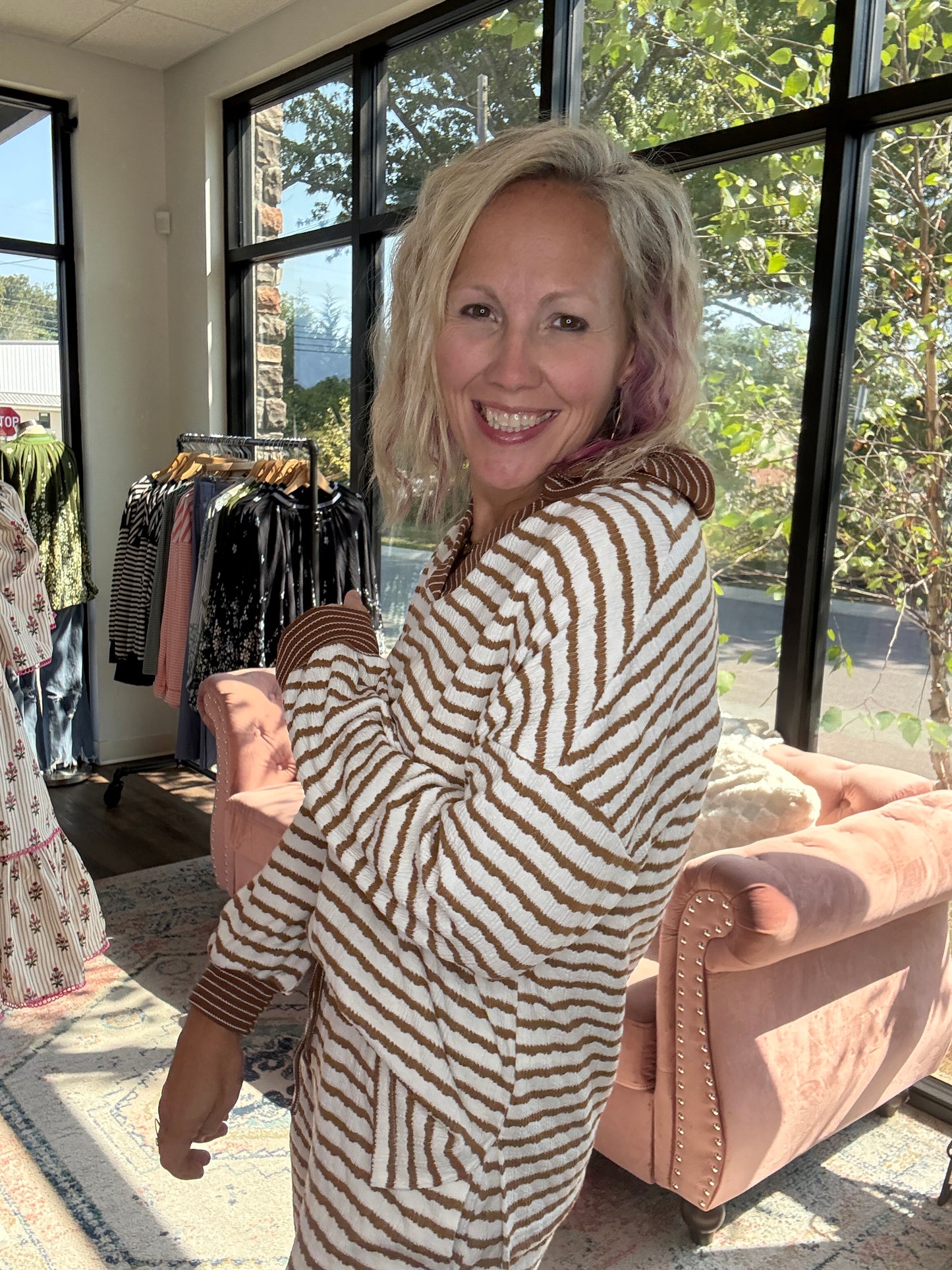 Mocha Striped Pant Set
