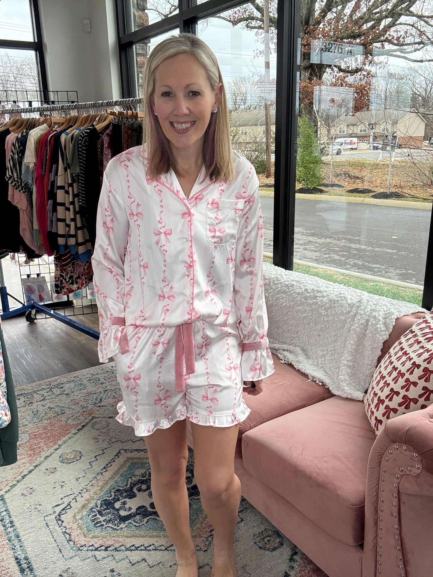 Pink Bows Ruffle Pajama Set