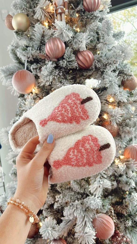 Pink Christmas Tree Slippers