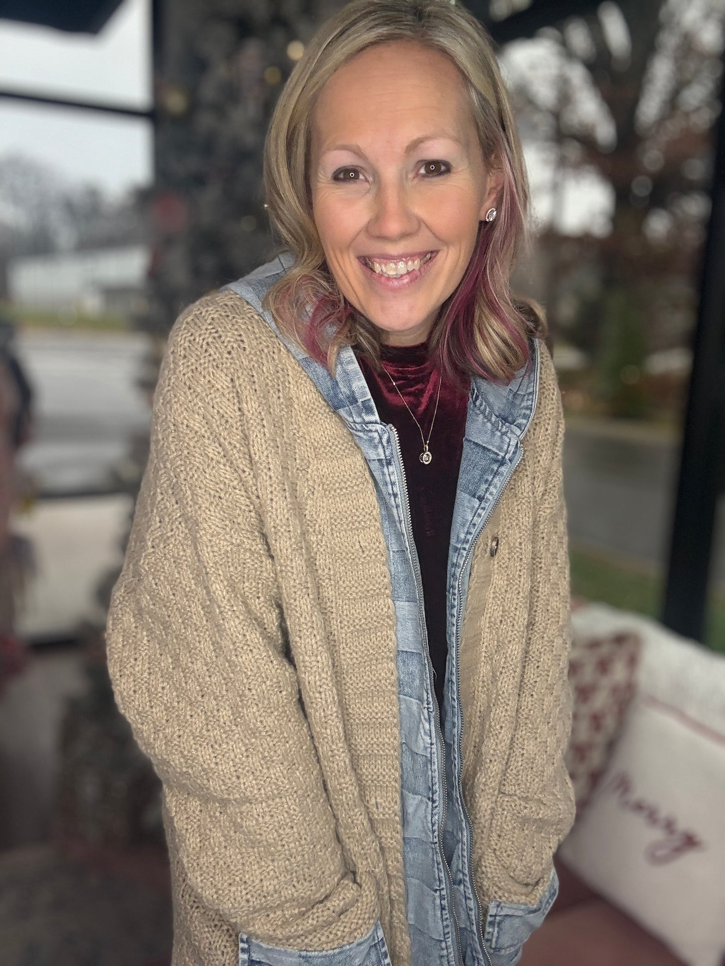 Checkered Sweater Jacket