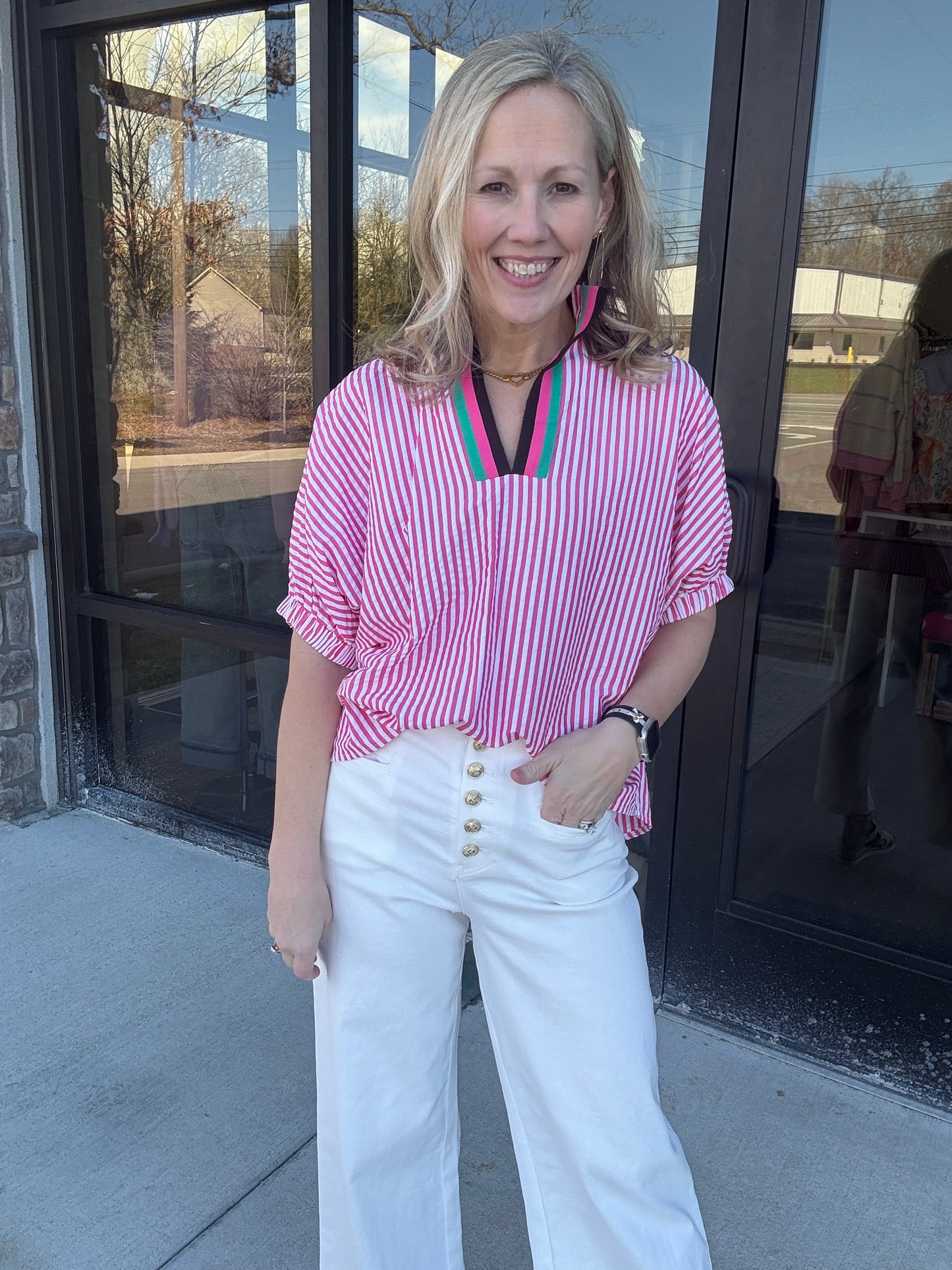 Spectrum Striped Top- Pink