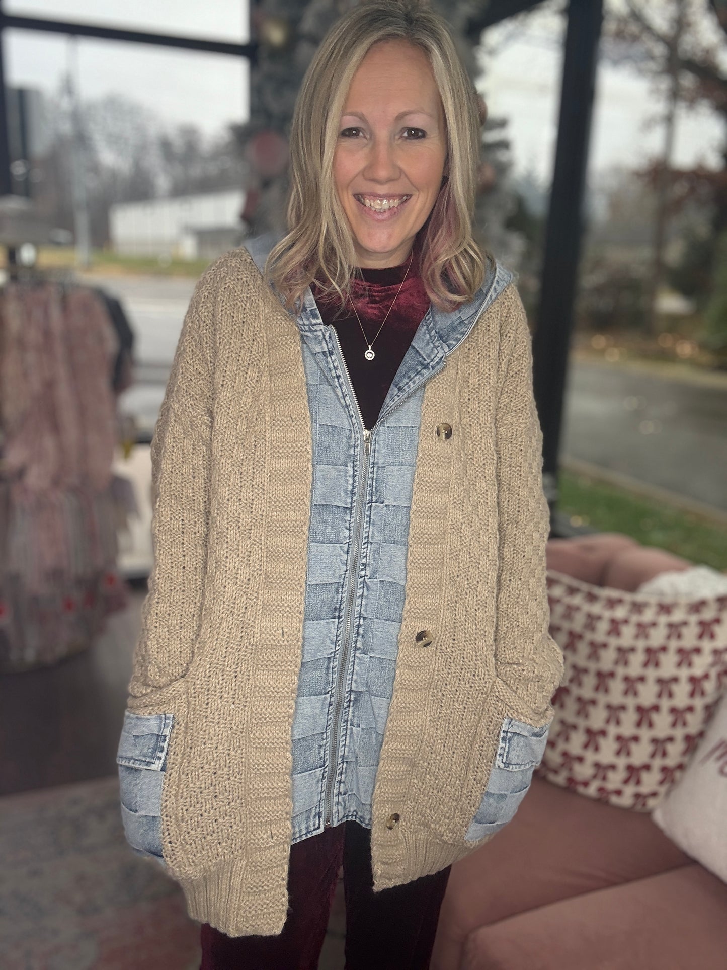 Checkered Sweater Jacket