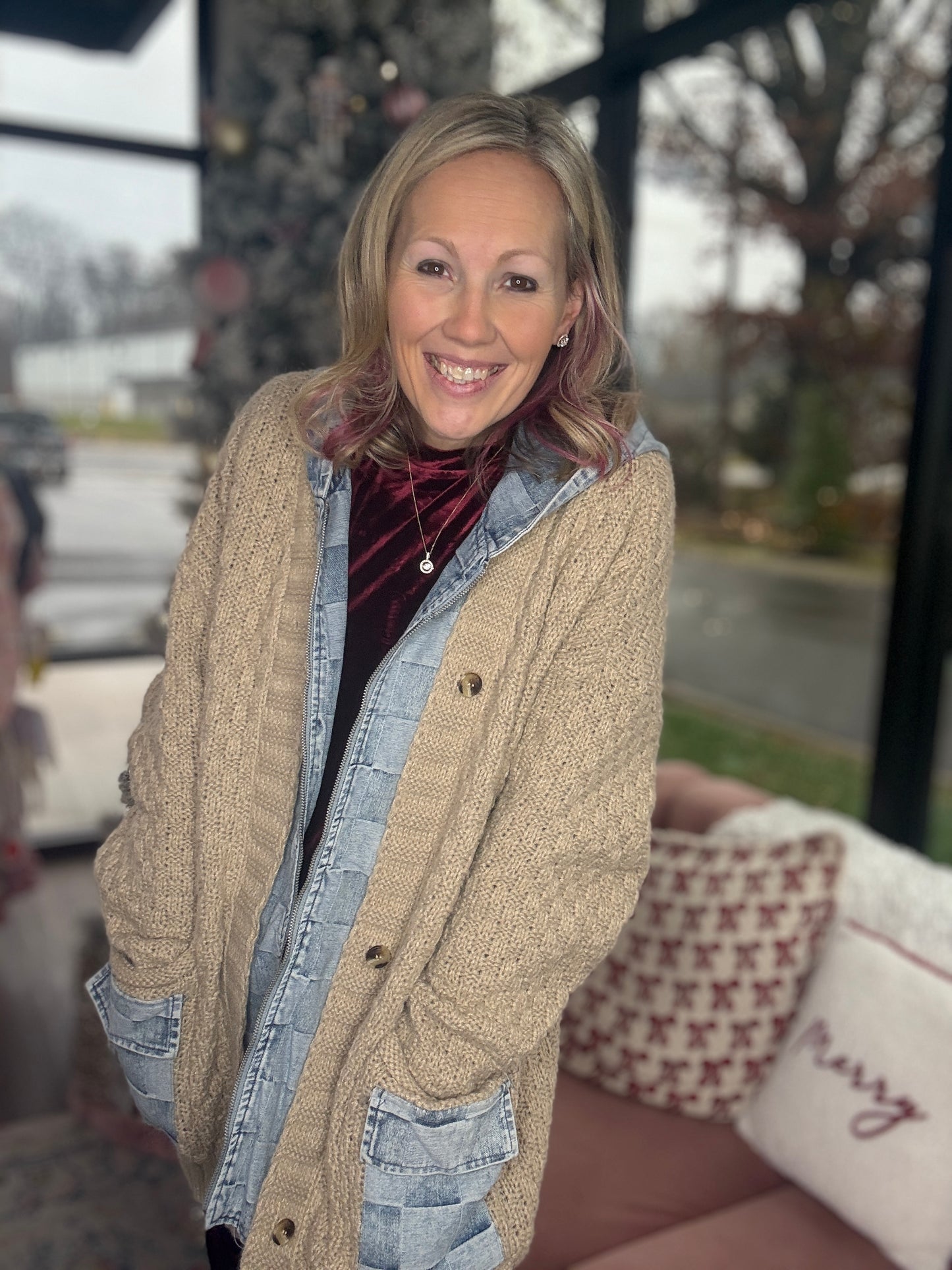 Checkered Sweater Jacket