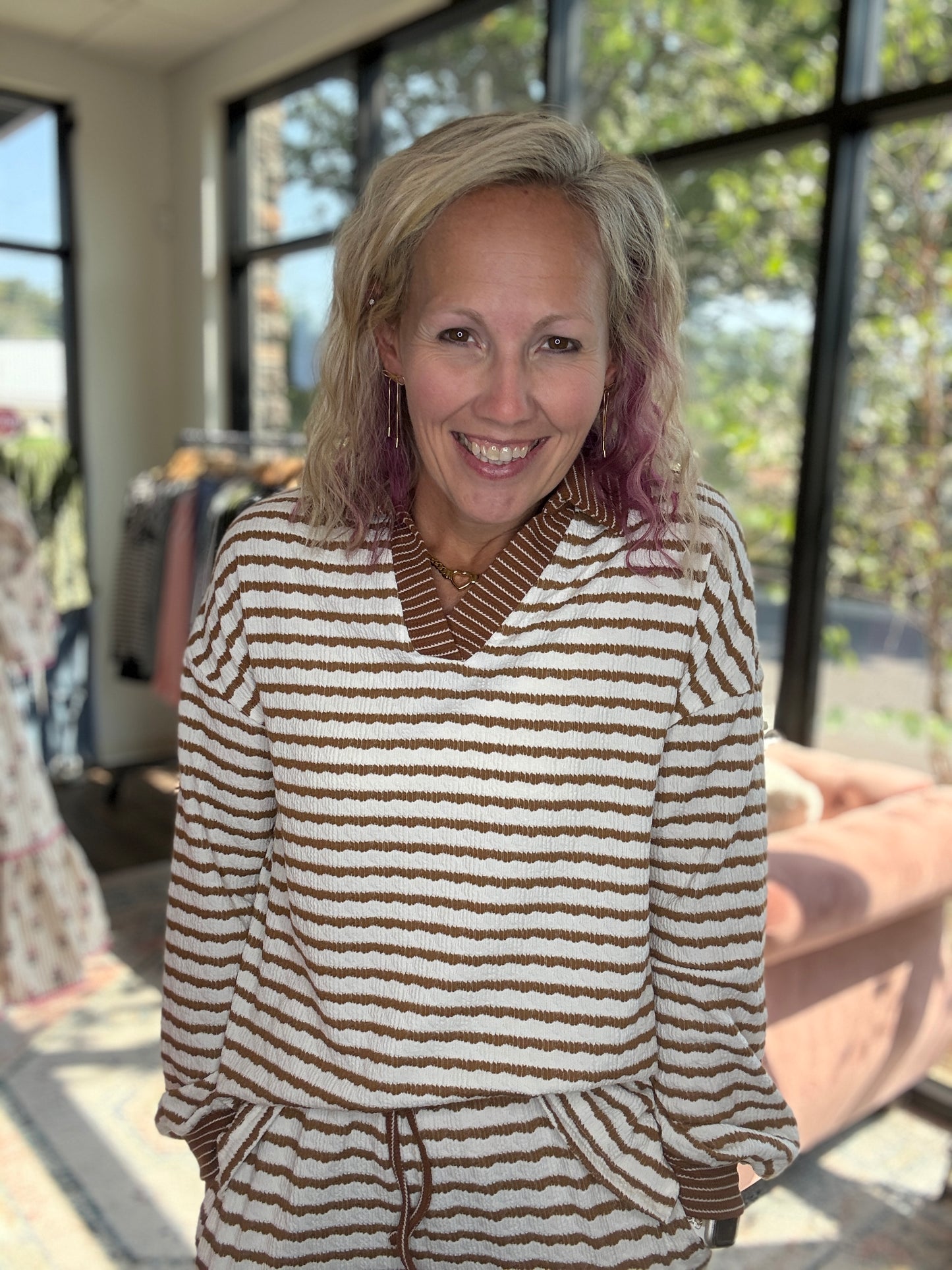 Mocha Striped Pant Set