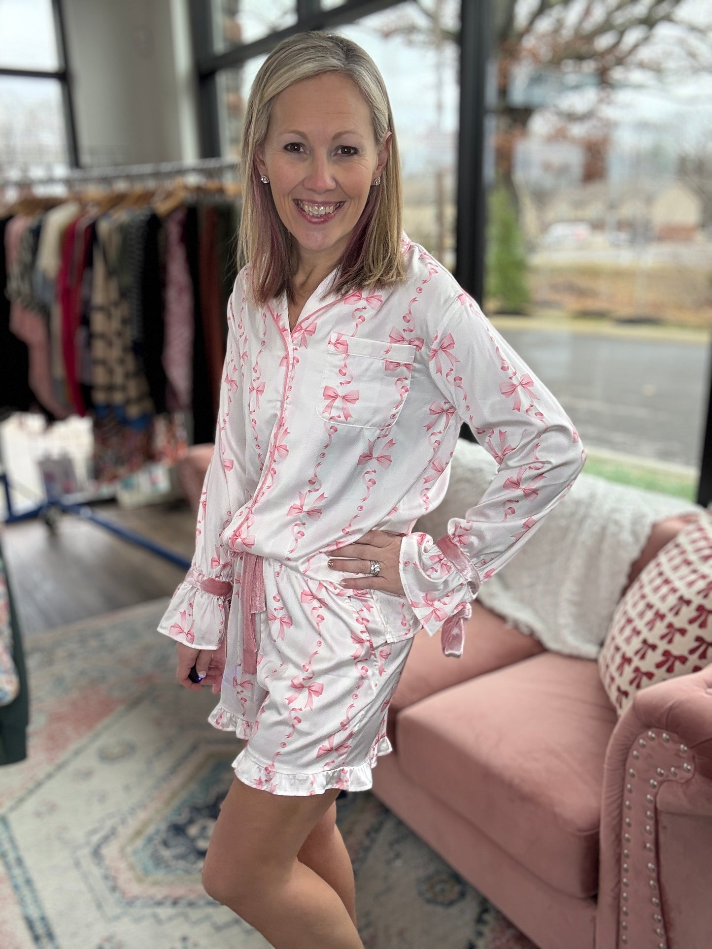 Pink Bows Ruffle Pajama Set