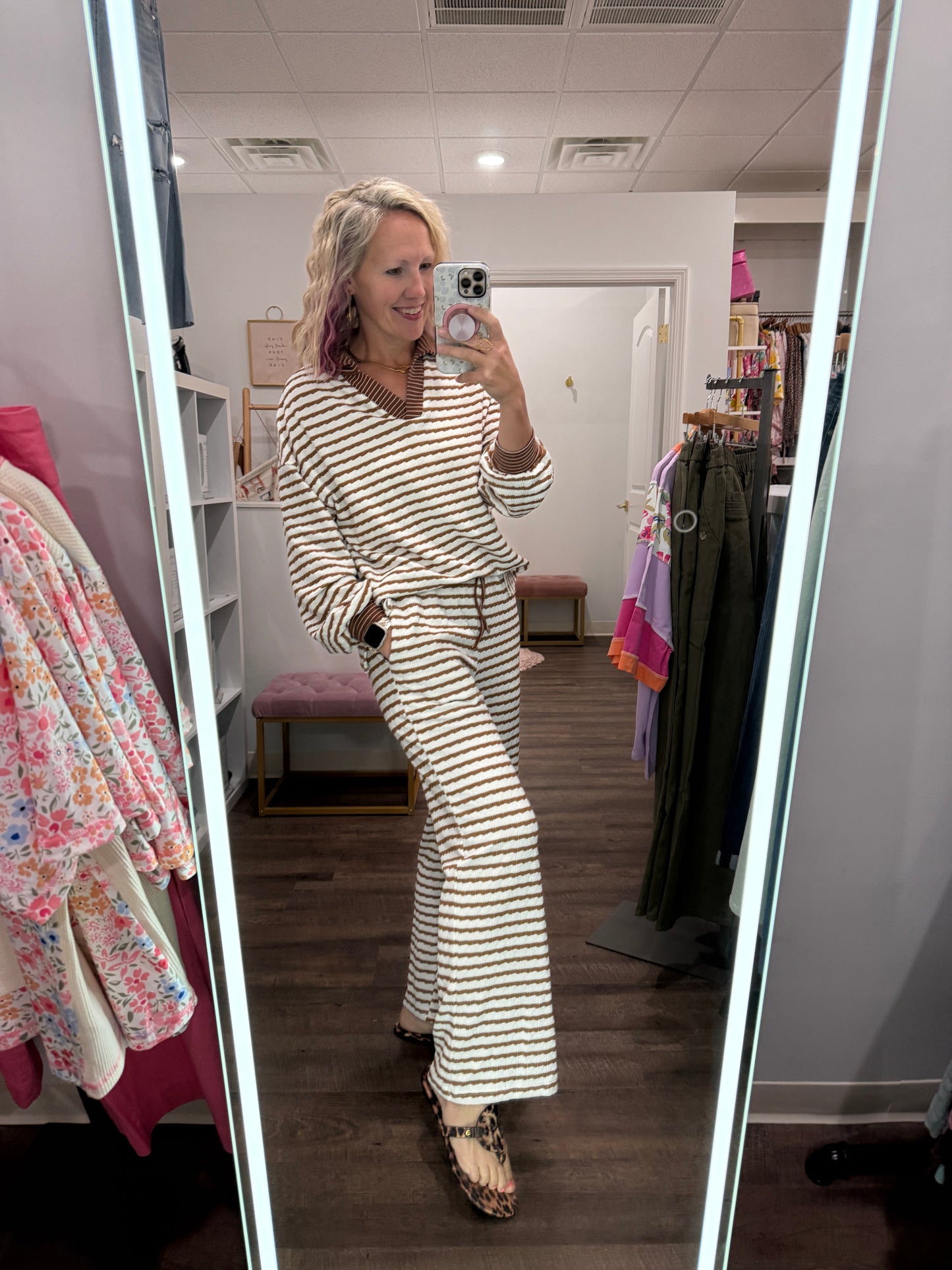 Mocha Striped Pant Set