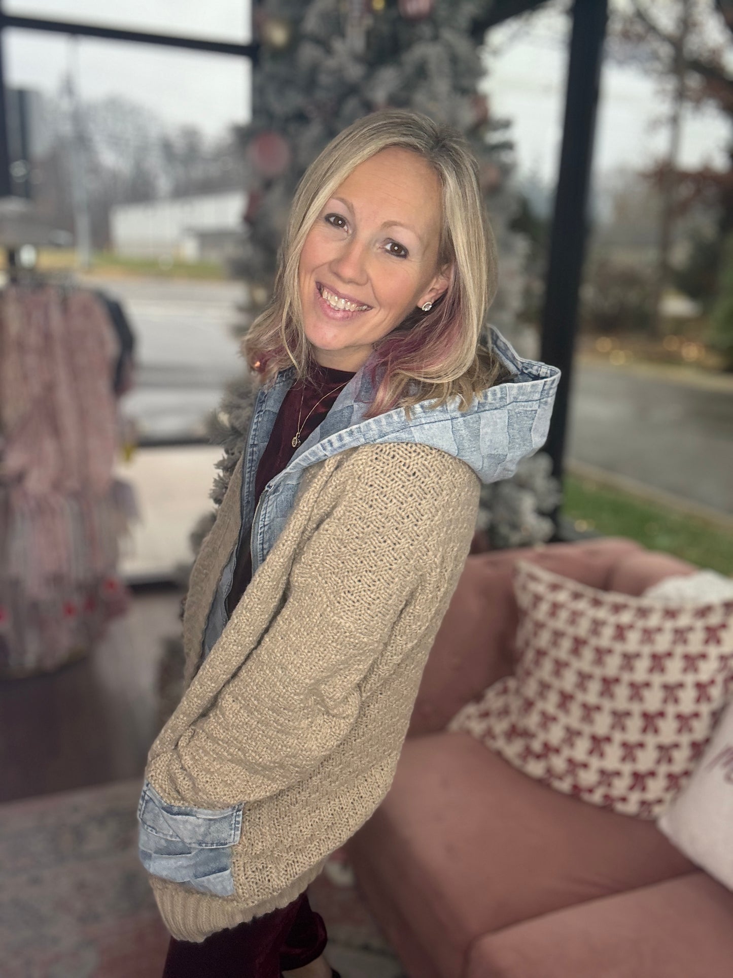 Checkered Sweater Jacket