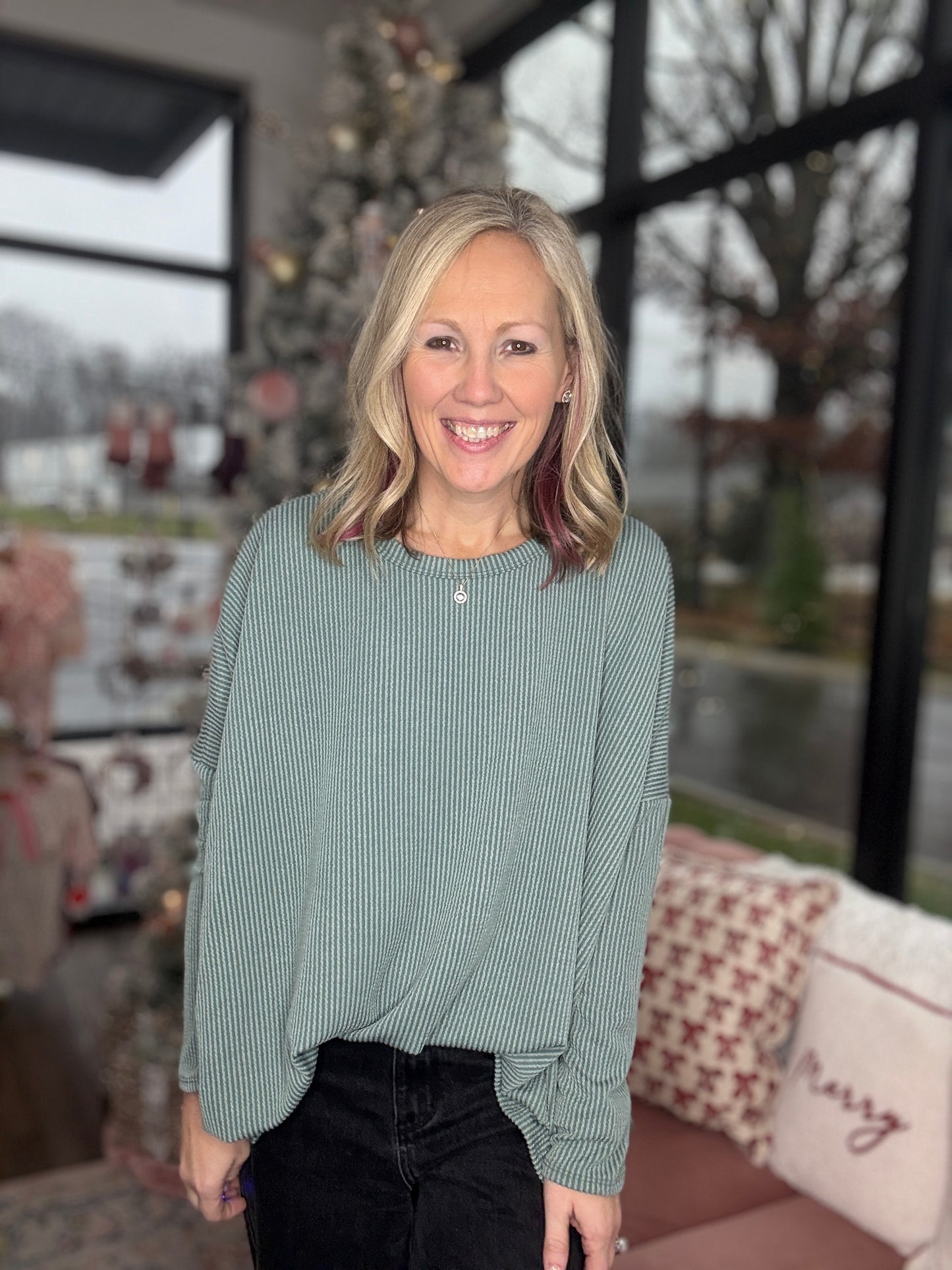 Dreamy Ribbed Top- Vintage Olive