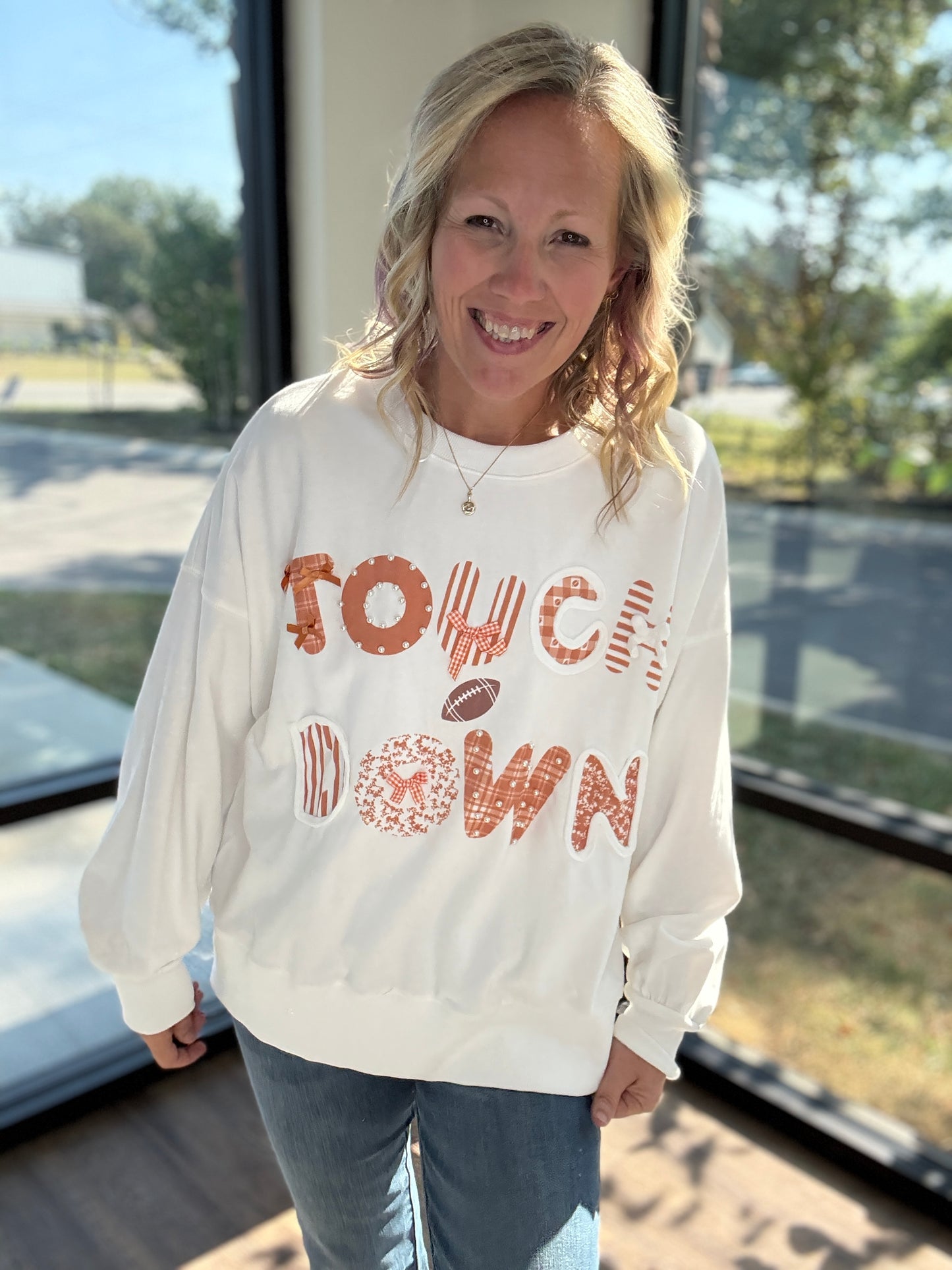 Touchdowns & Bows Sweatshirt- White