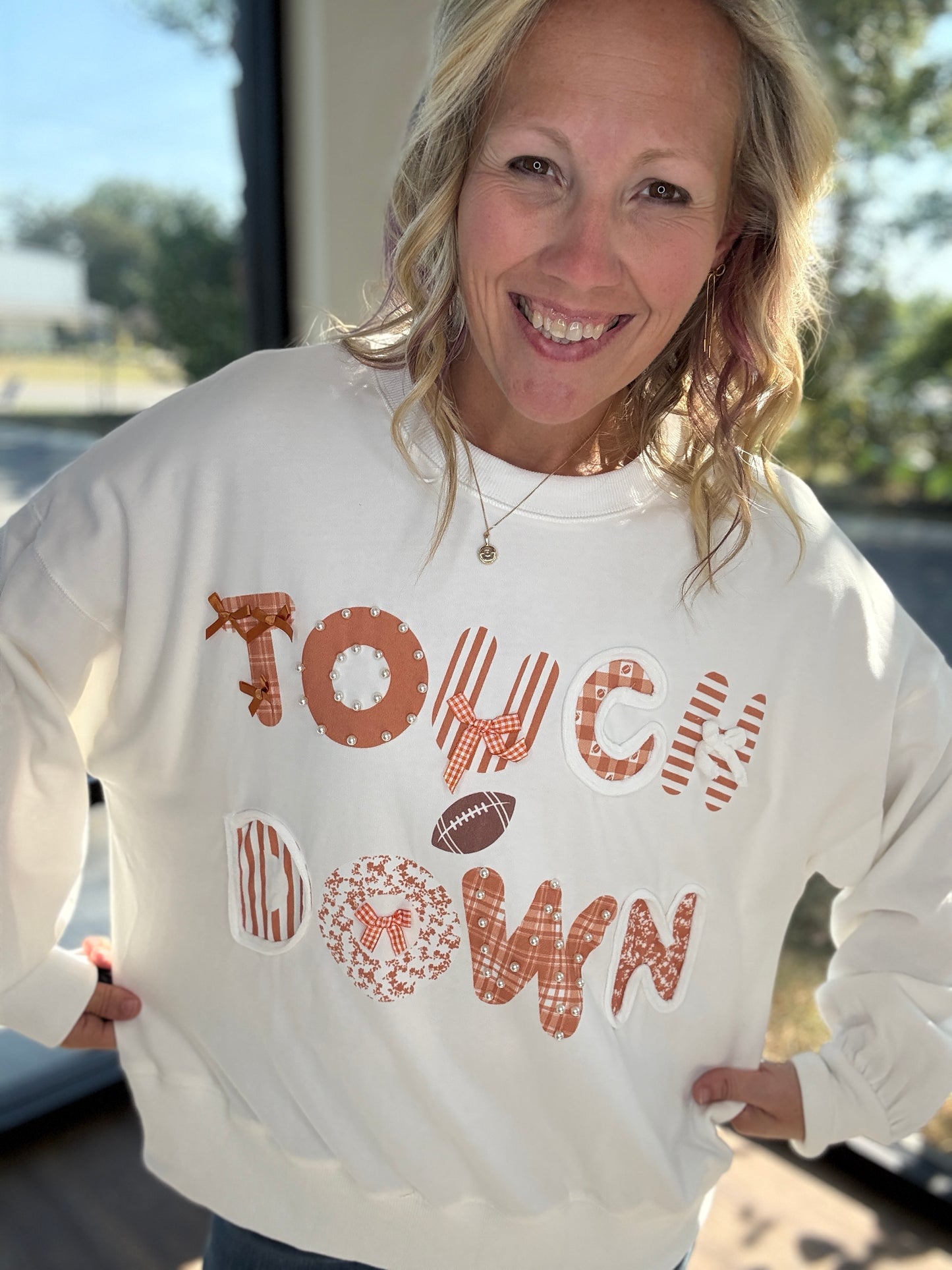 Touchdowns & Bows Sweatshirt- White
