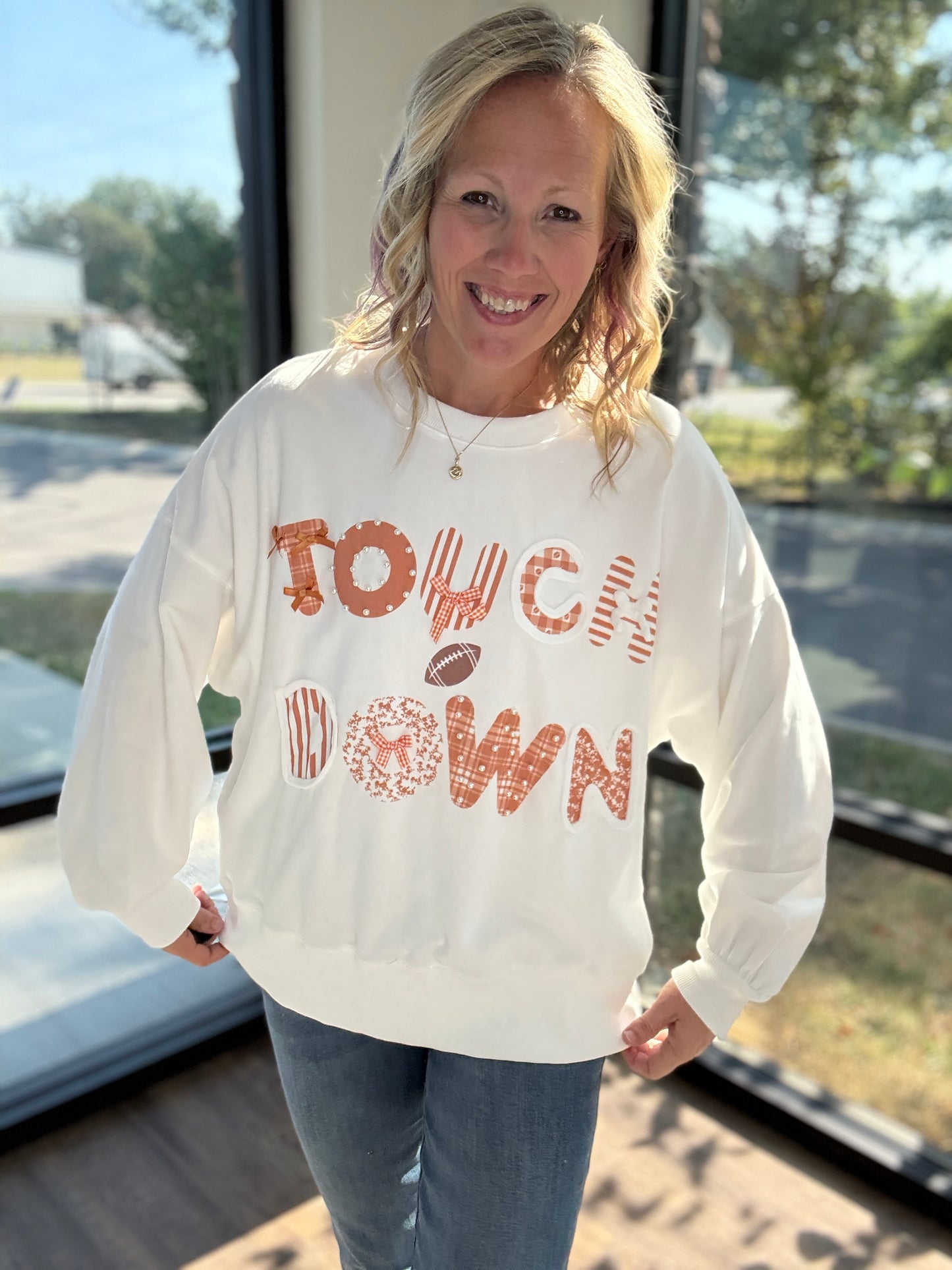 Touchdowns & Bows Sweatshirt- White
