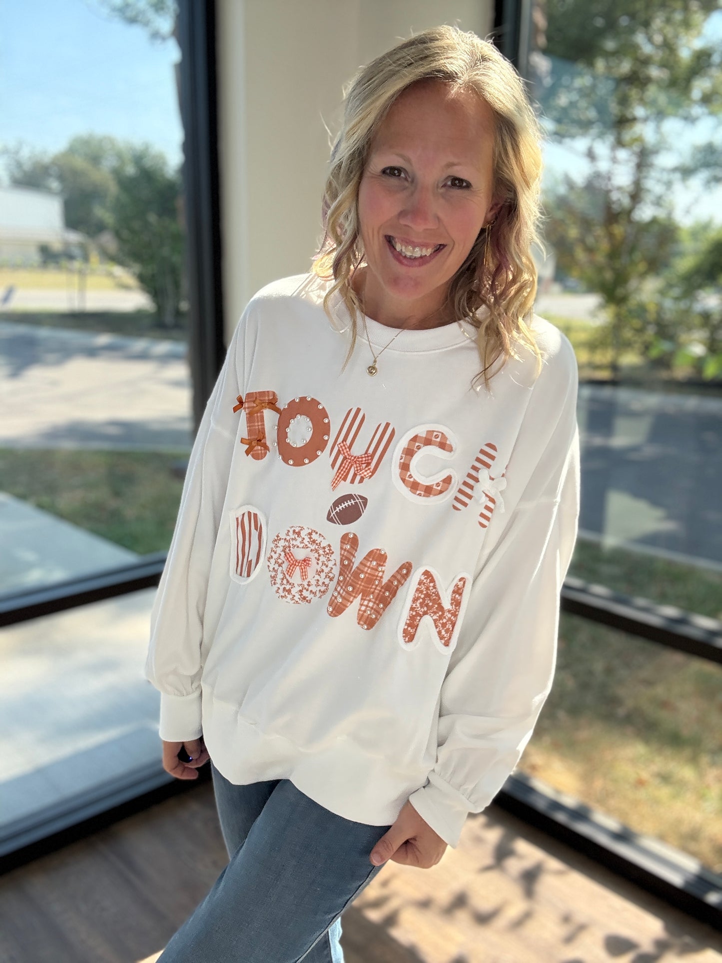 Touchdowns & Bows Sweatshirt- White