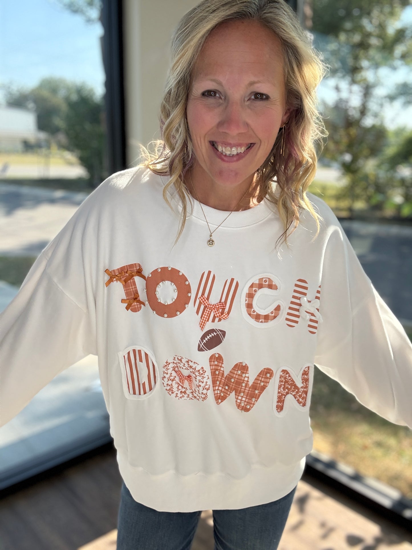 Touchdowns & Bows Sweatshirt- White