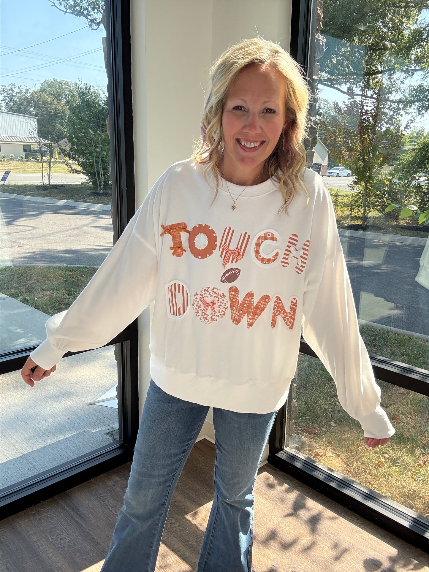 Touchdowns & Bows Sweatshirt- White