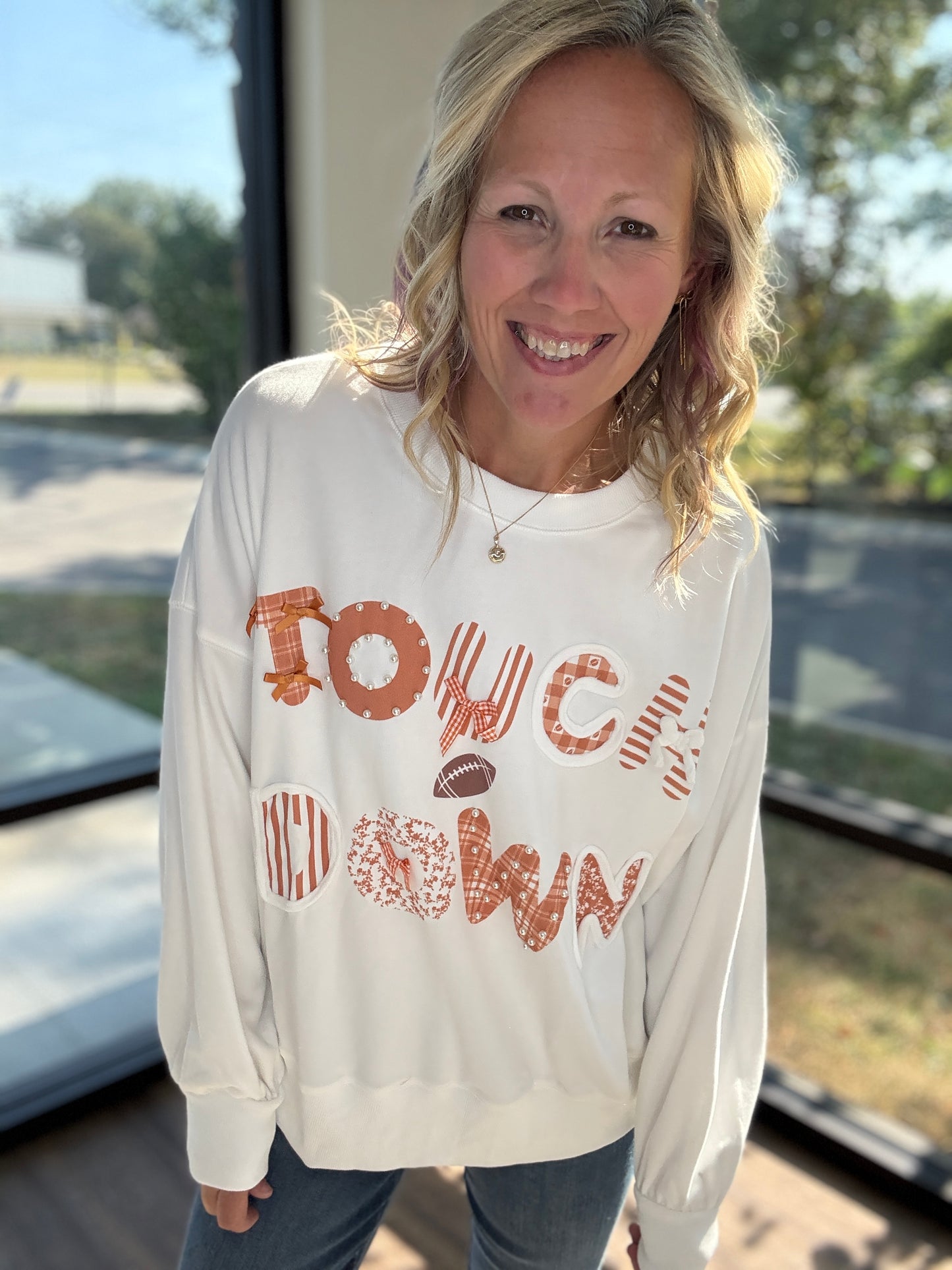 Touchdowns & Bows Sweatshirt- White