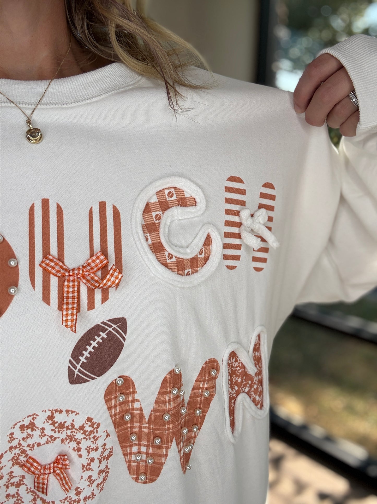 Touchdowns & Bows Sweatshirt- White