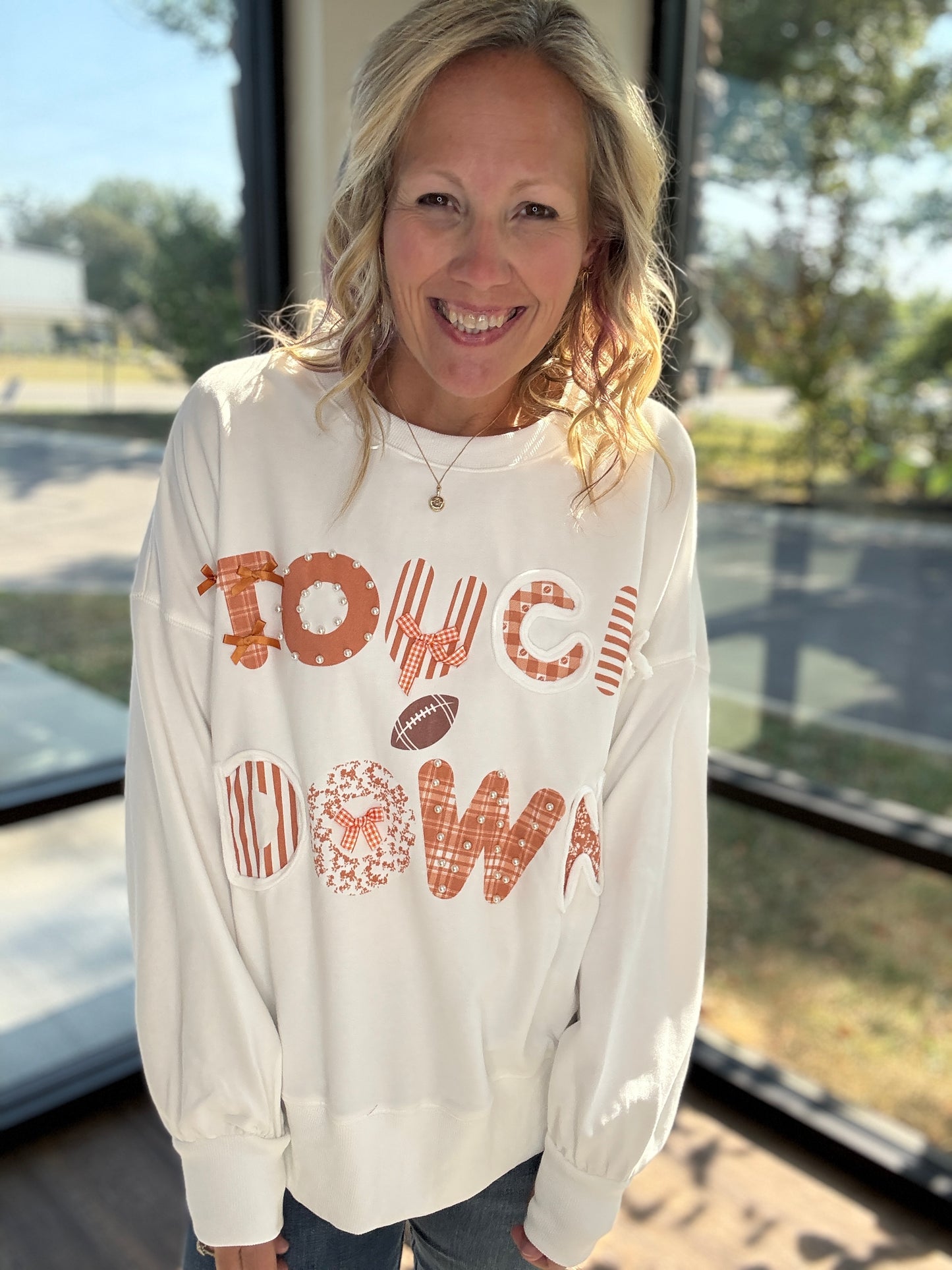 Touchdowns & Bows Sweatshirt- White