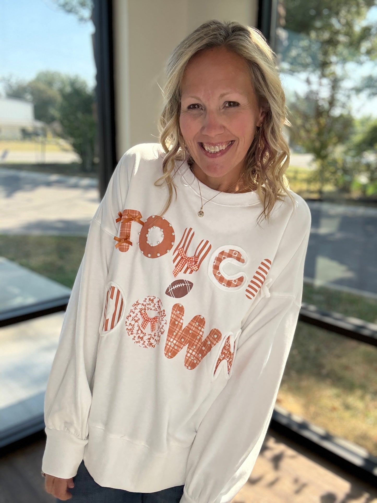 Touchdowns & Bows Sweatshirt- White