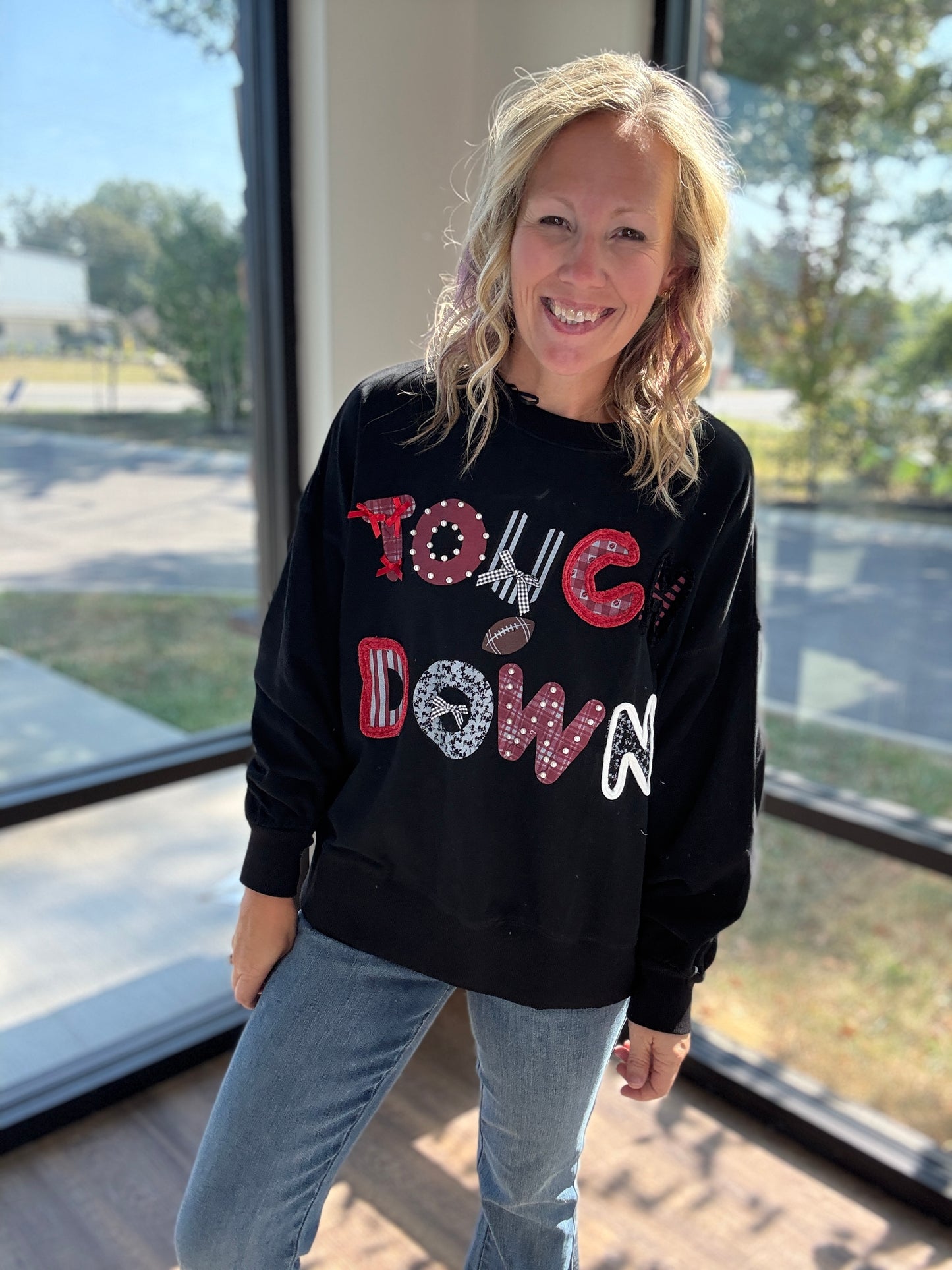 Touchdowns & Bows Sweatshirt- Black/Red