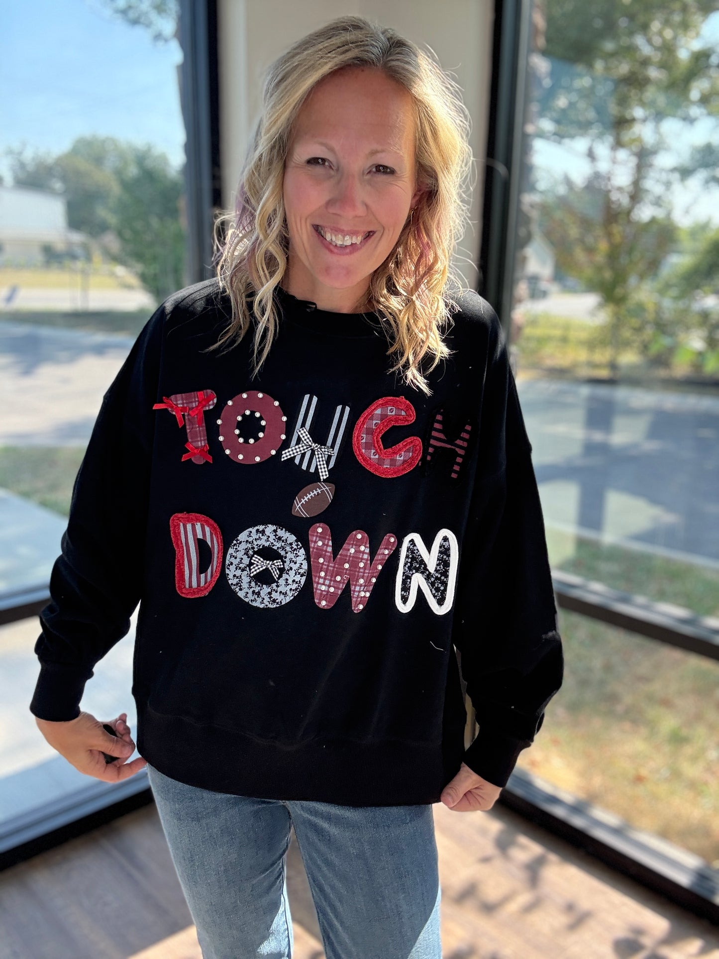 Touchdowns & Bows Sweatshirt- Black/Red