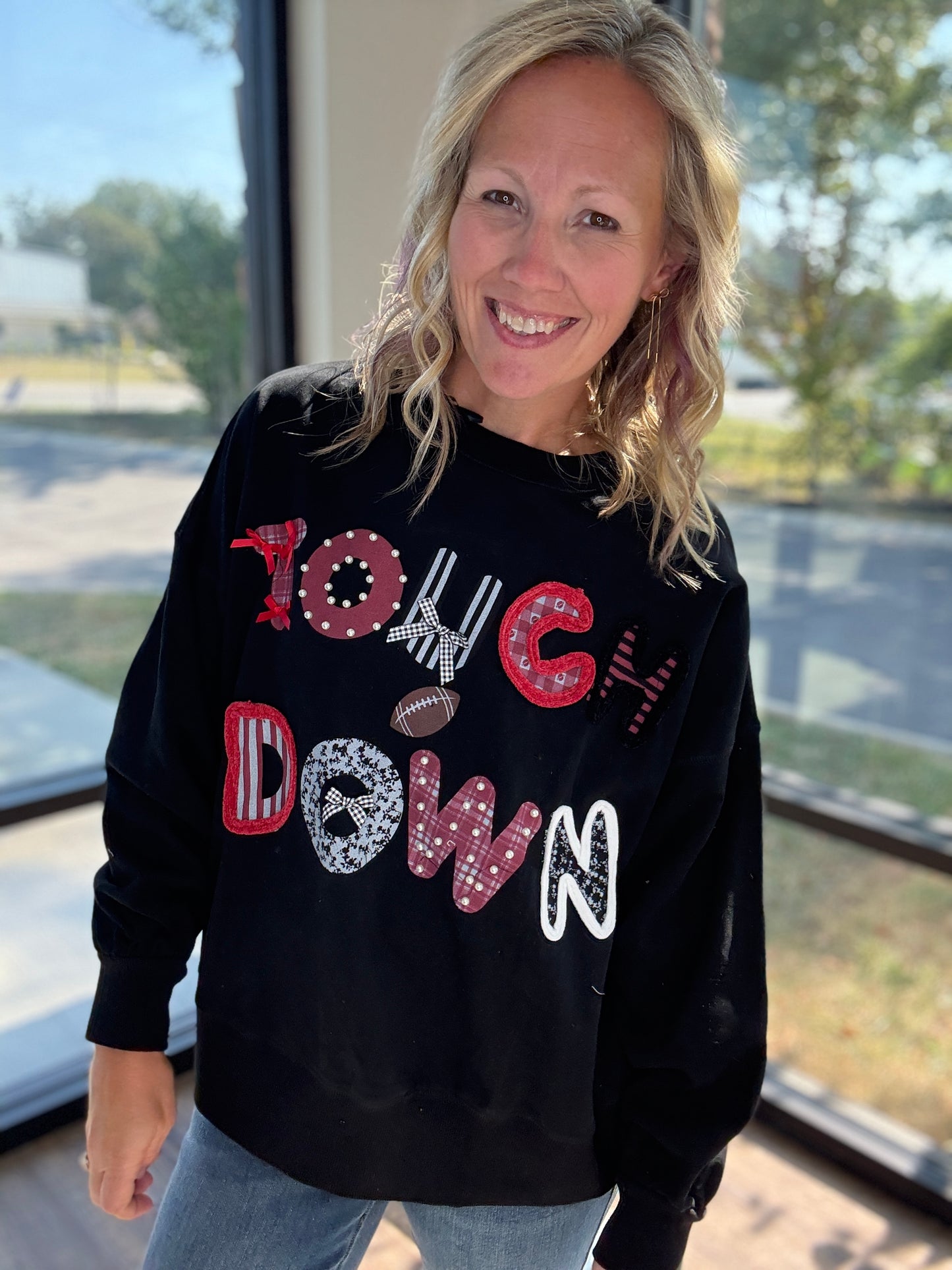 Touchdowns & Bows Sweatshirt- Black/Red