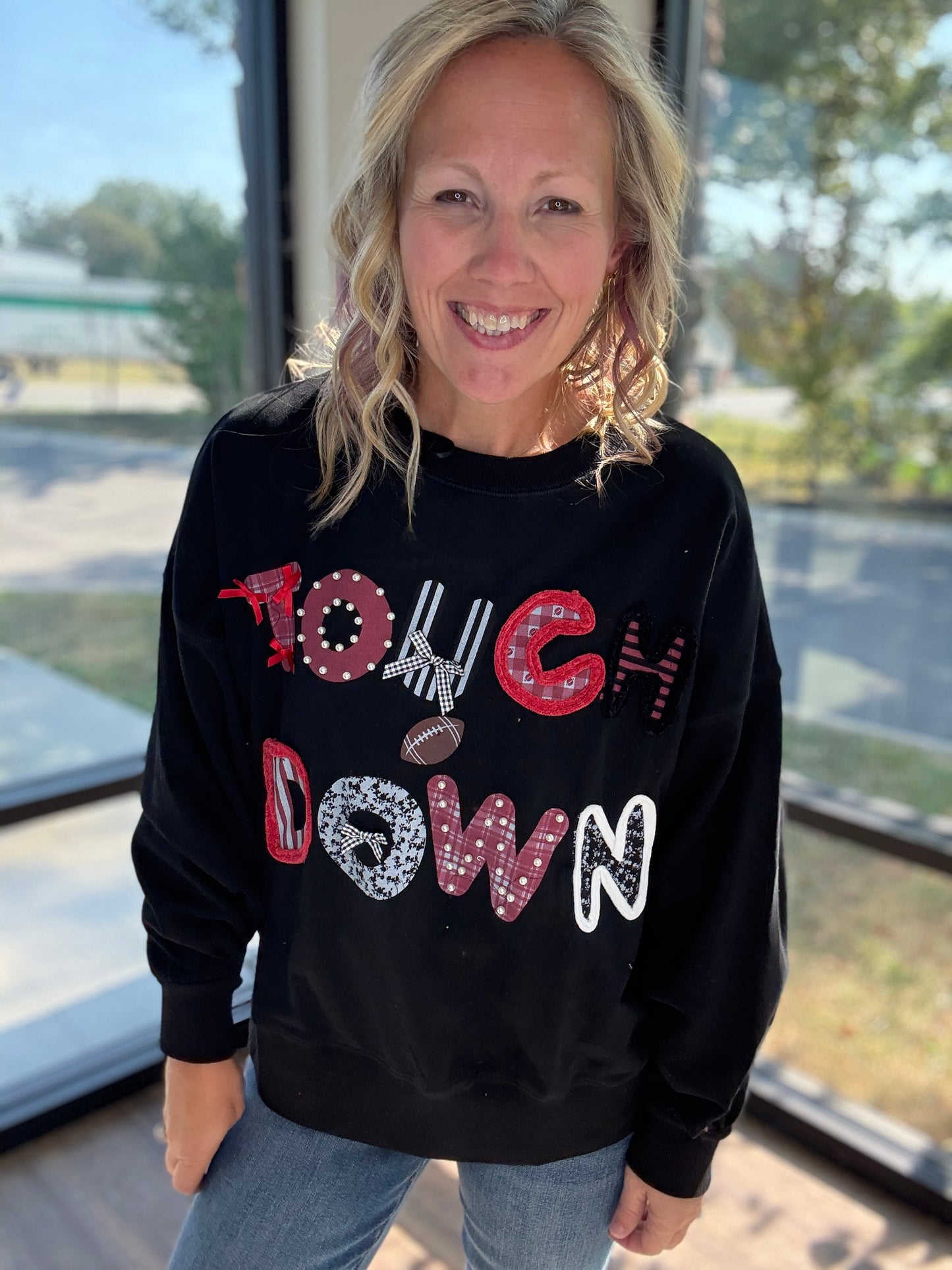 Touchdowns & Bows Sweatshirt- Black/Red