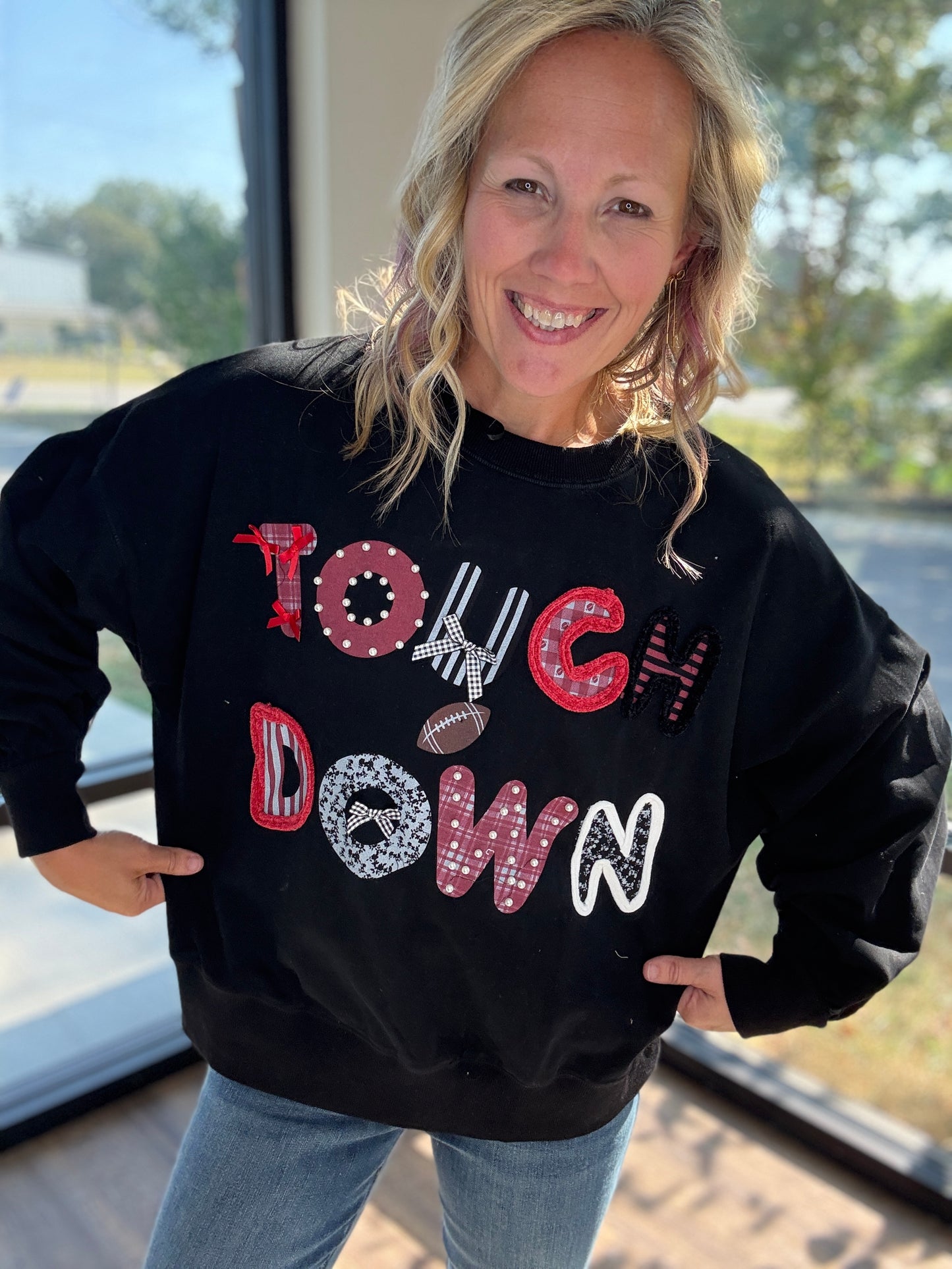 Touchdowns & Bows Sweatshirt- Black/Red