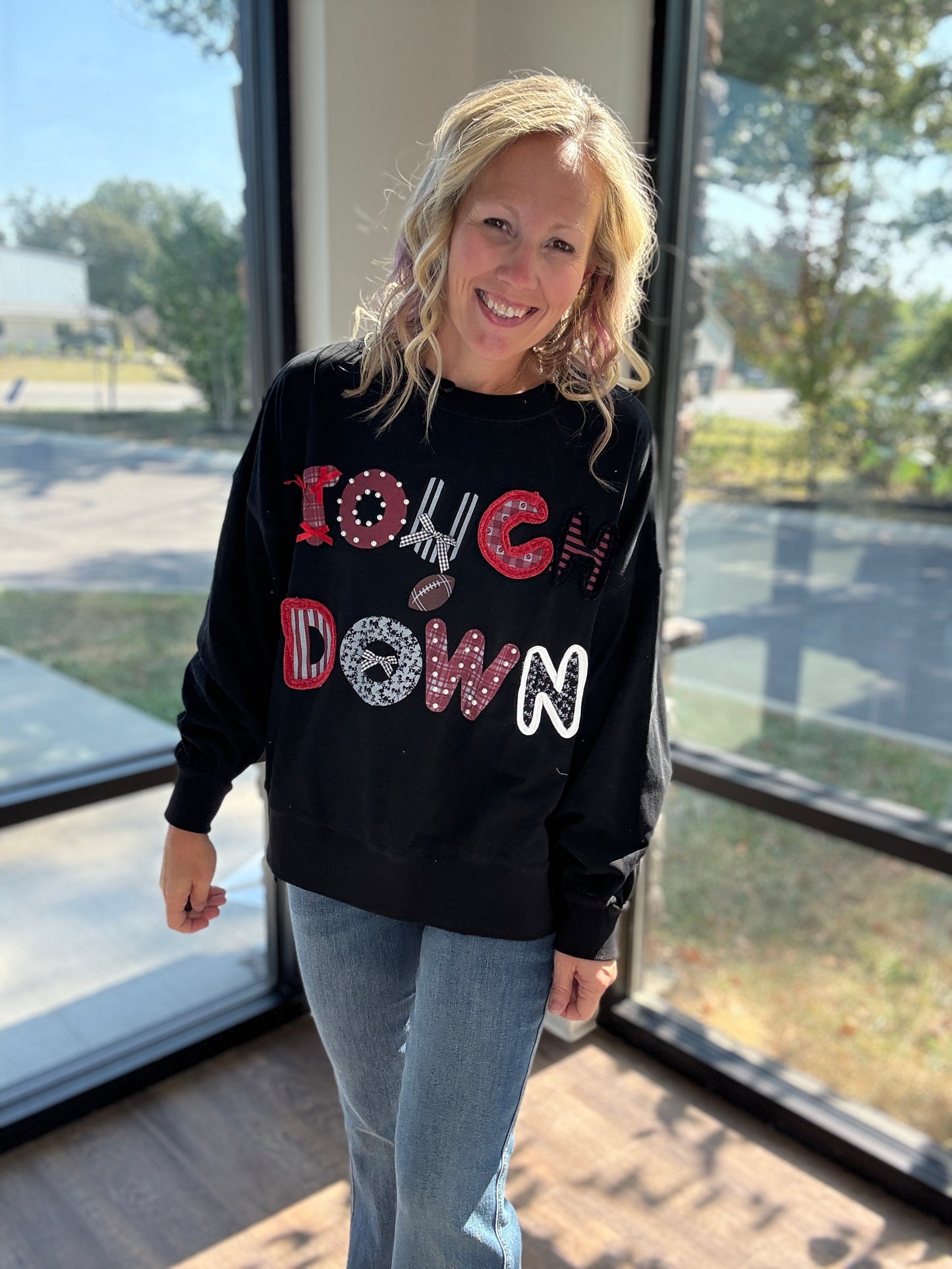 Touchdowns & Bows Sweatshirt- Black/Red