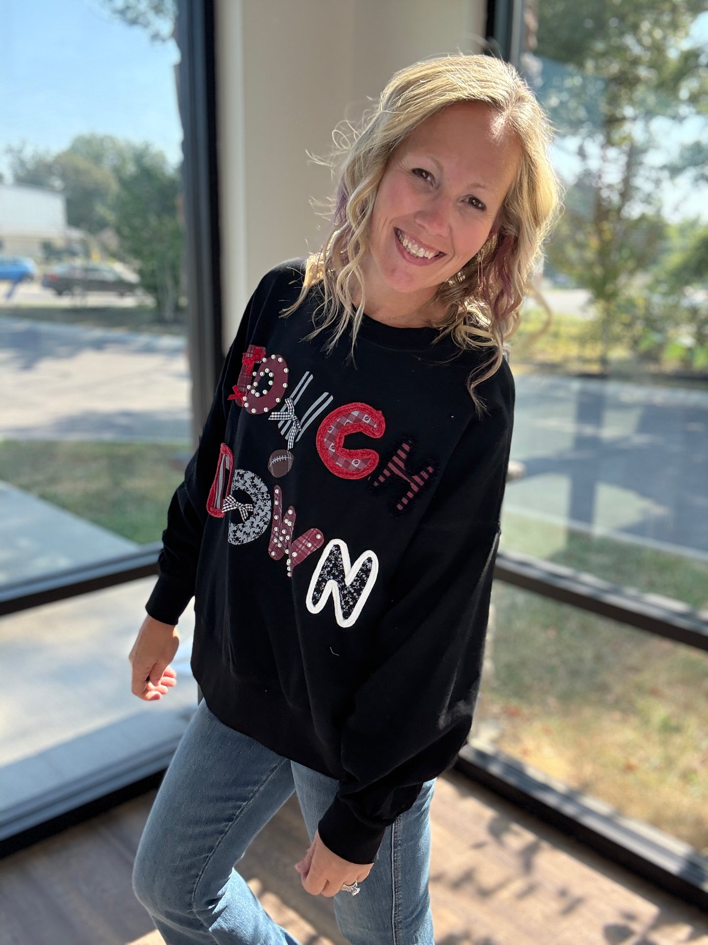 Touchdowns & Bows Sweatshirt- Black/Red