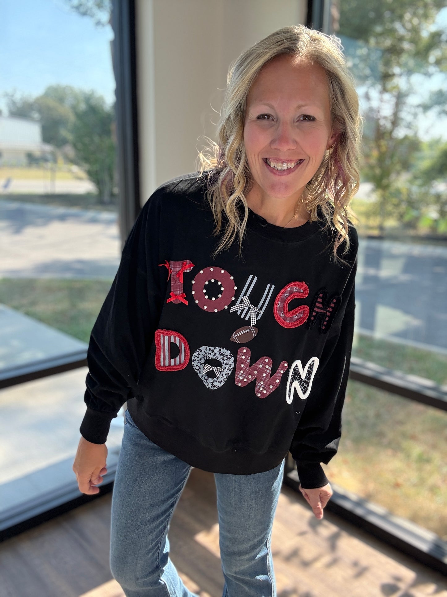 Touchdowns & Bows Sweatshirt- Black/Red