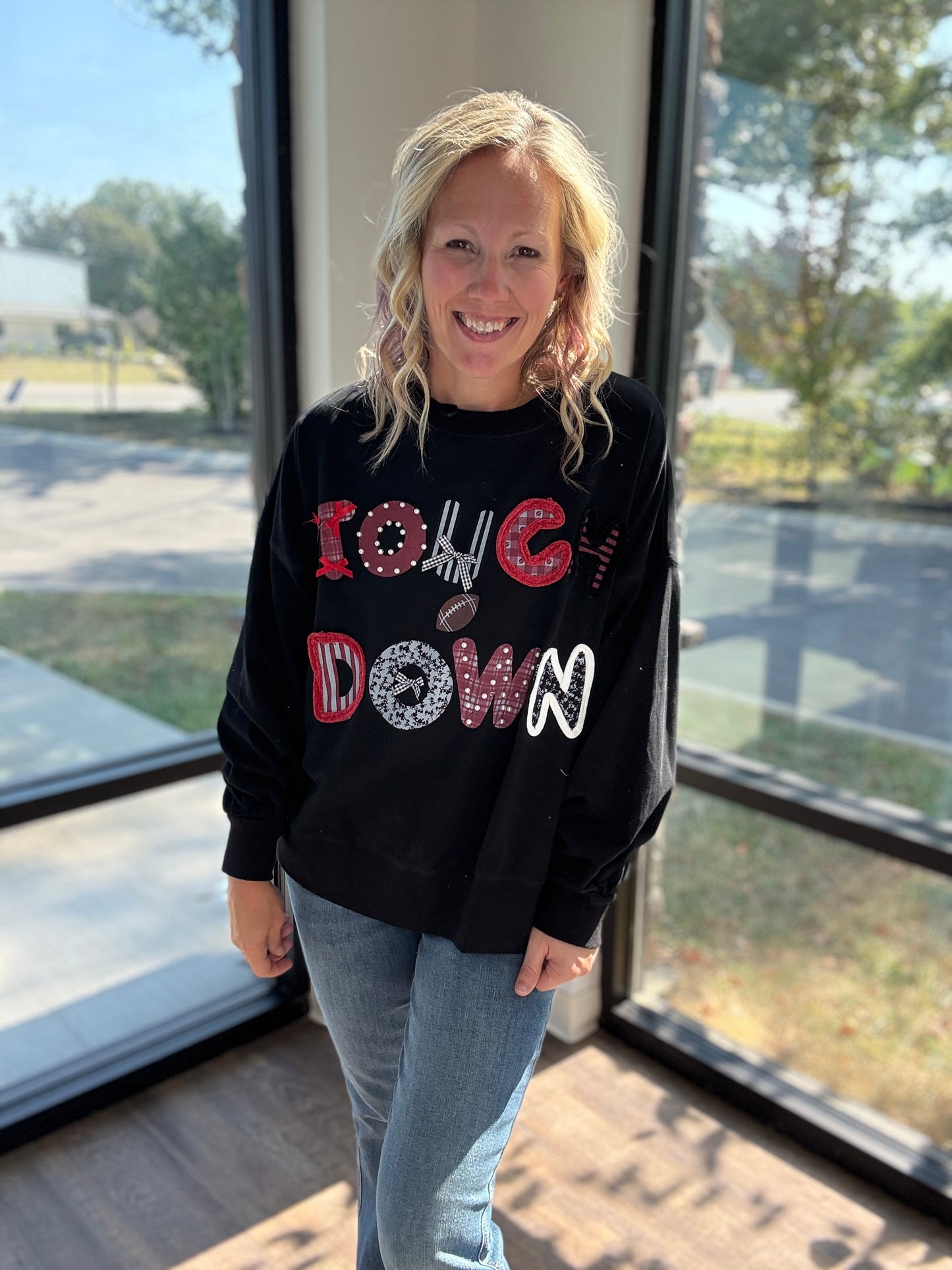 Touchdowns & Bows Sweatshirt- Black/Red