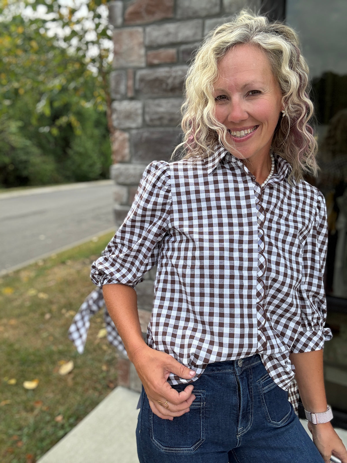 Falling For Gingham Top