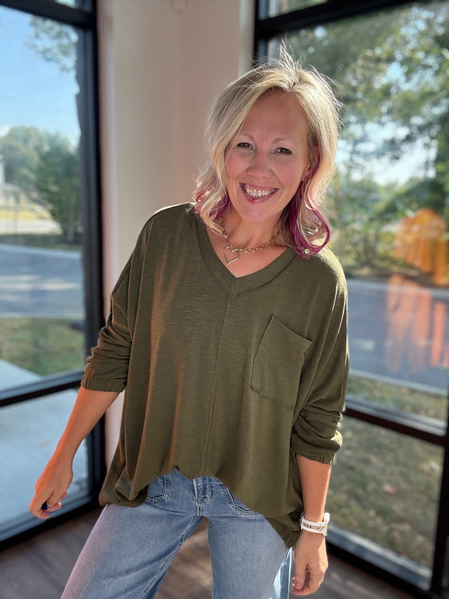Fall Favorite Pocket Tee- Olive