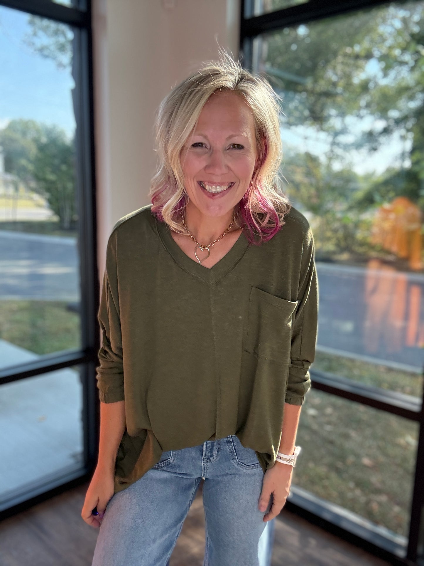 Fall Favorite Pocket Tee- Olive