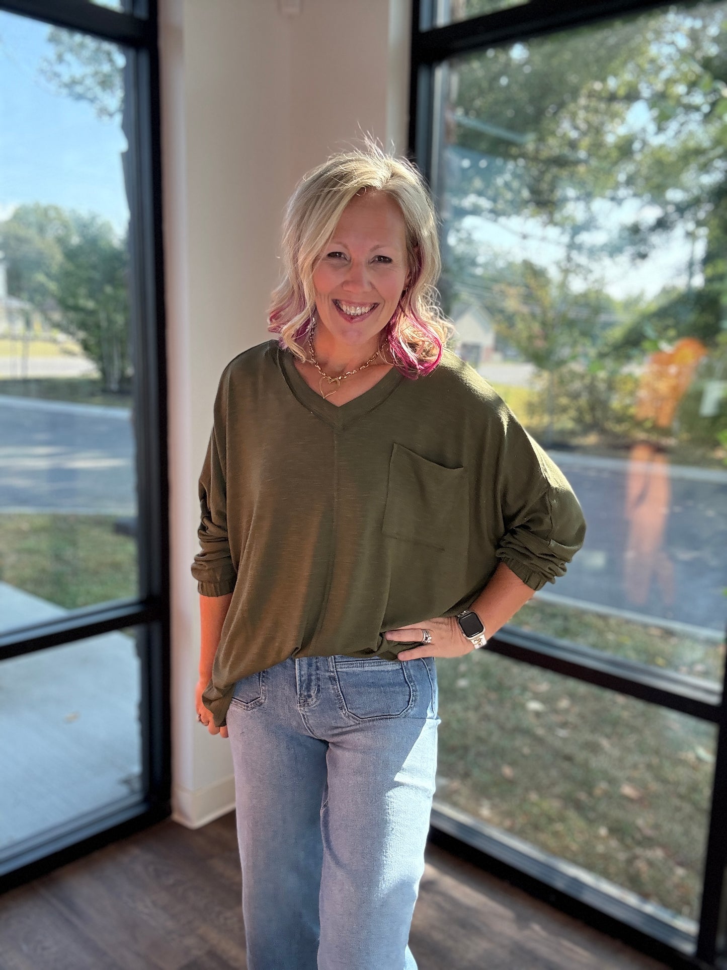 Fall Favorite Pocket Tee- Olive