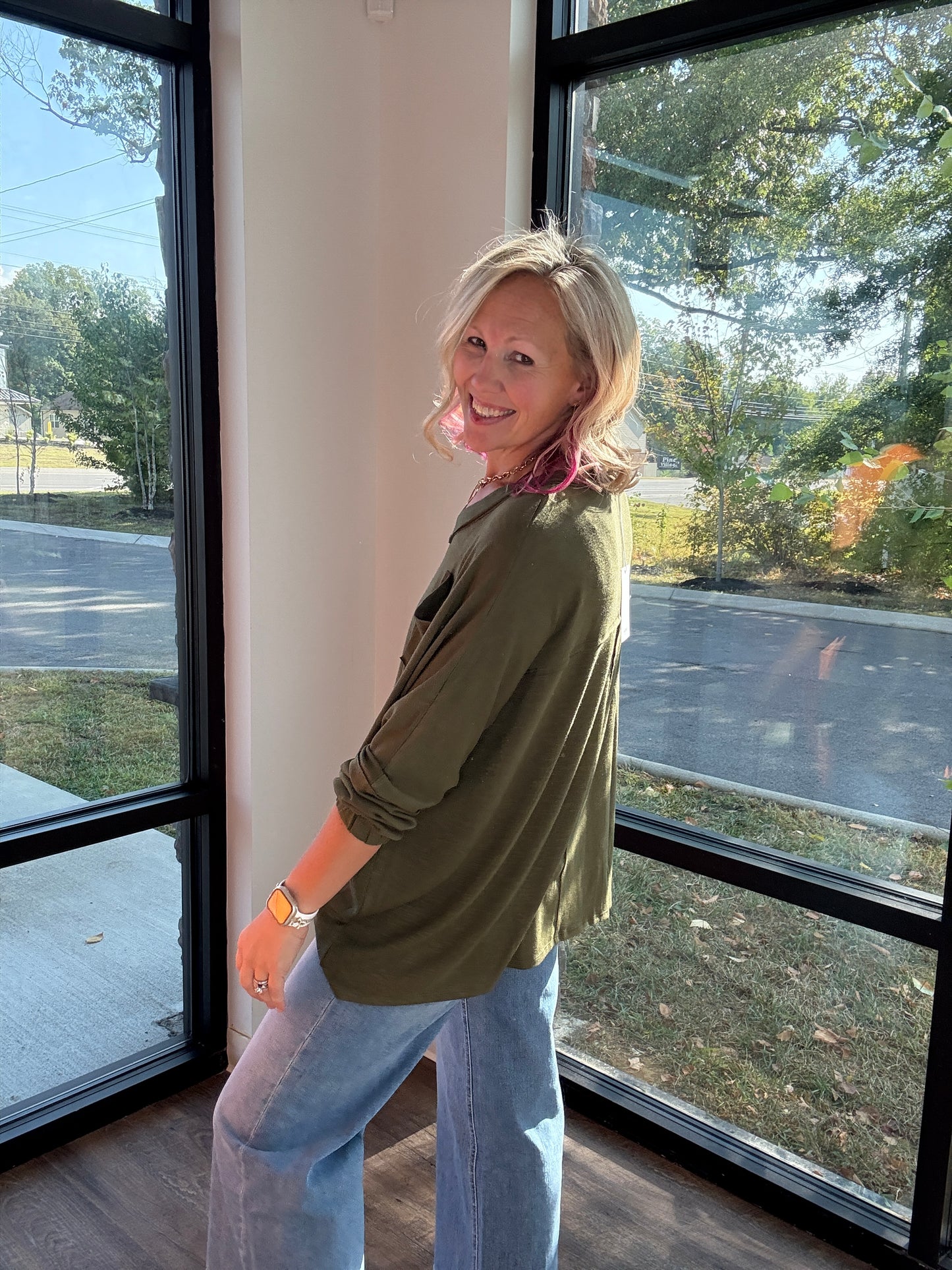 Fall Favorite Pocket Tee- Olive