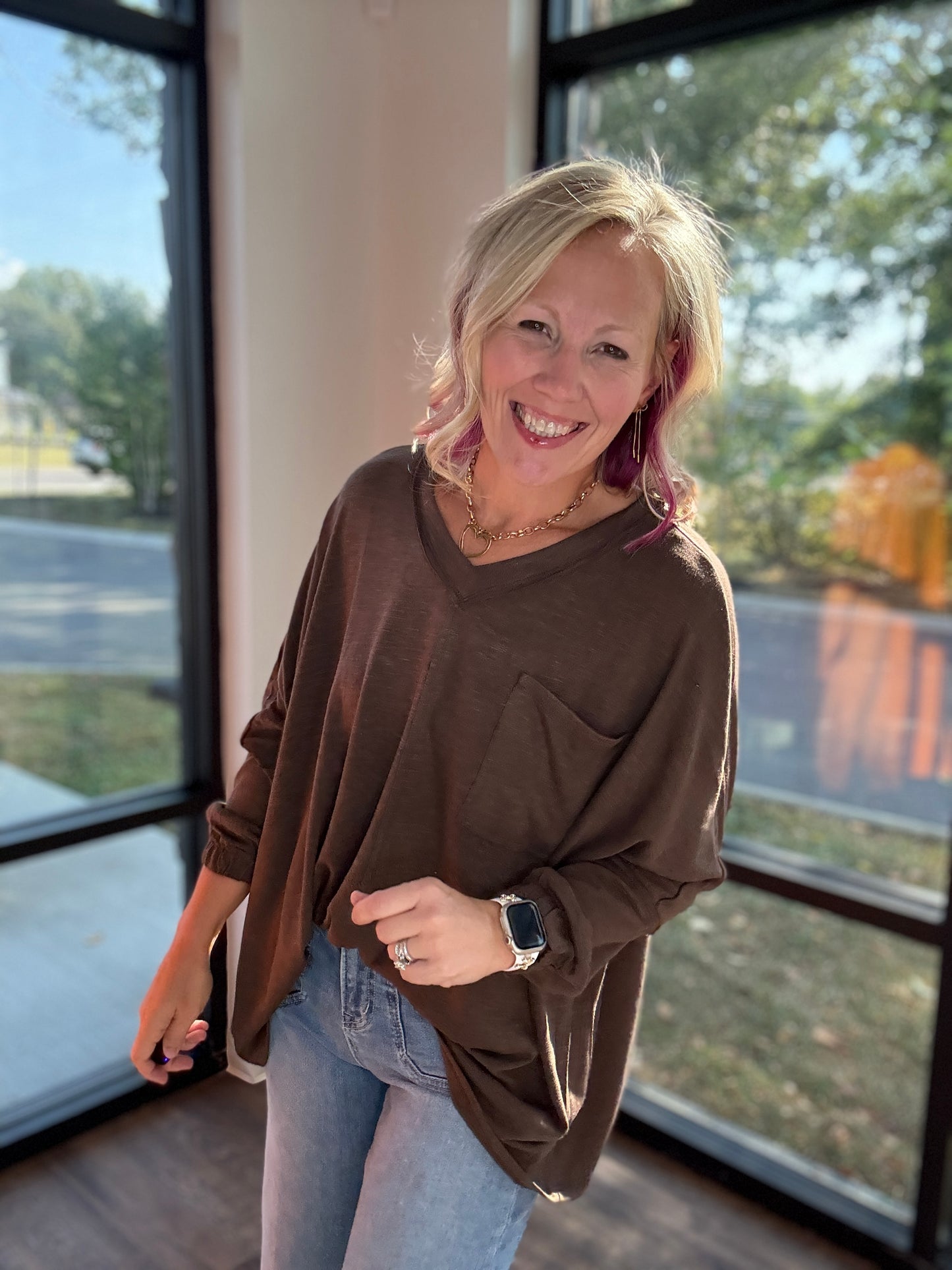 Fall Favorite Pocket Tee- Chocolate