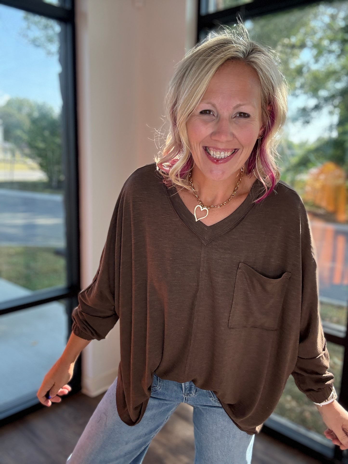 Fall Favorite Pocket Tee- Chocolate