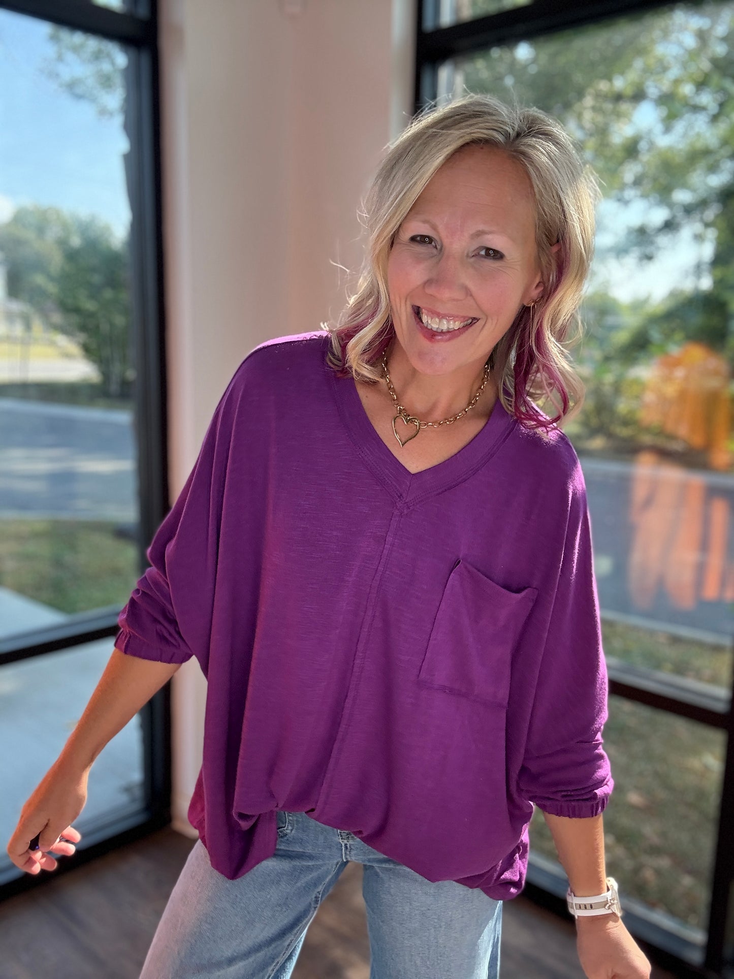 Fall Favorite Pocket Tee- Plum