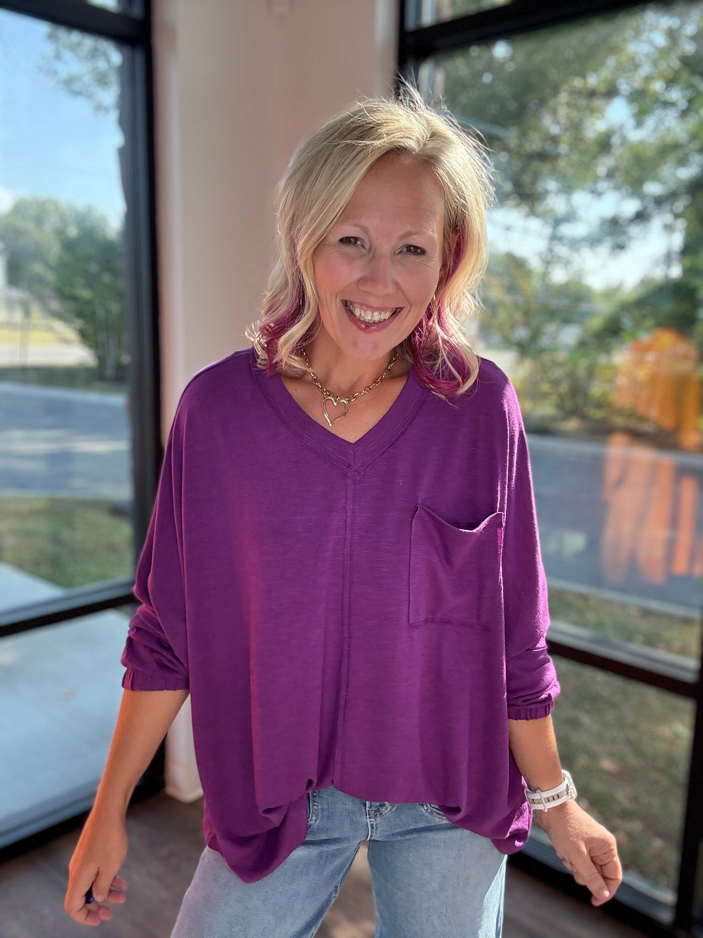 Fall Favorite Pocket Tee- Plum