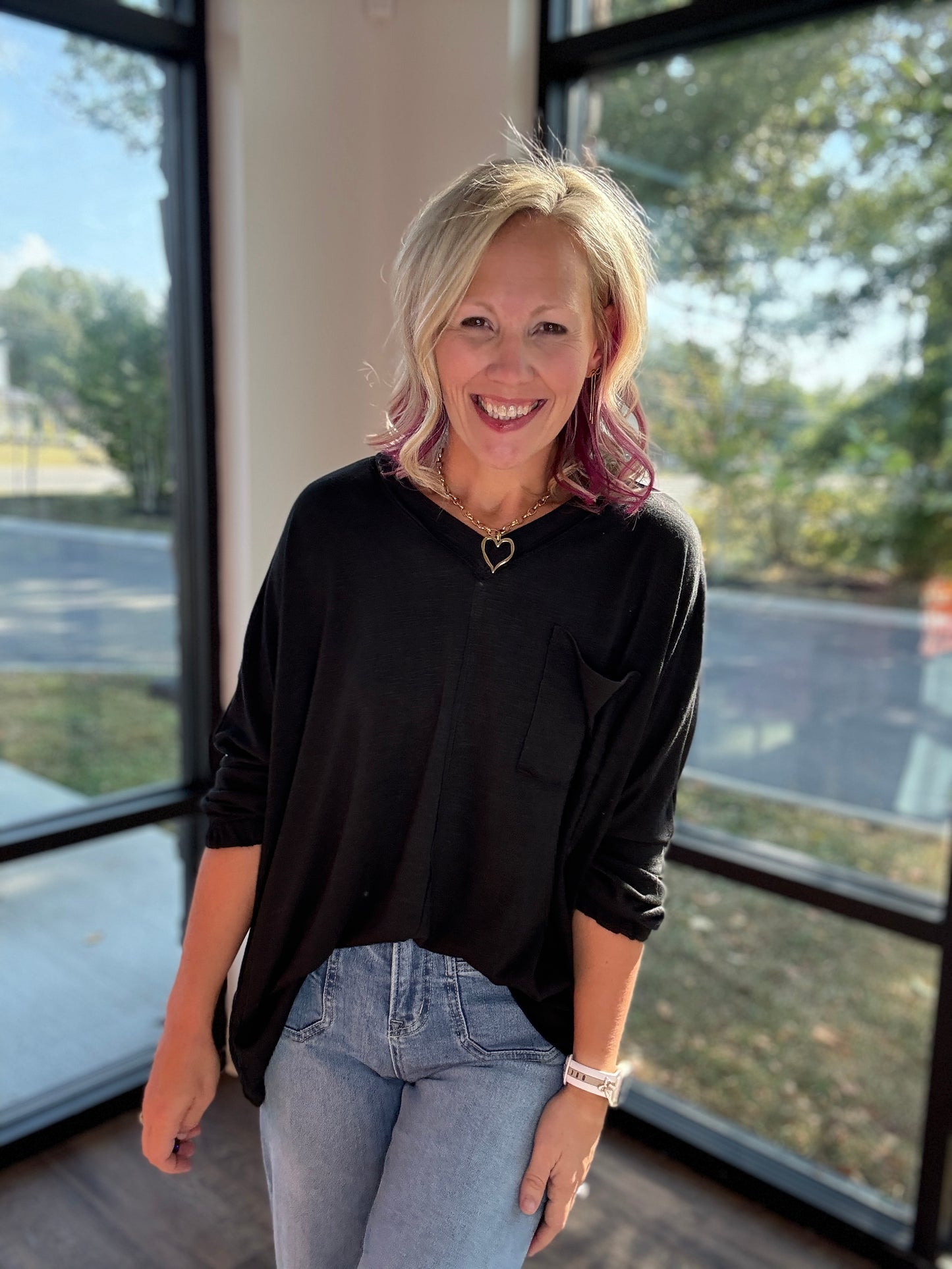 Fall Favorite Pocket Tee- Black