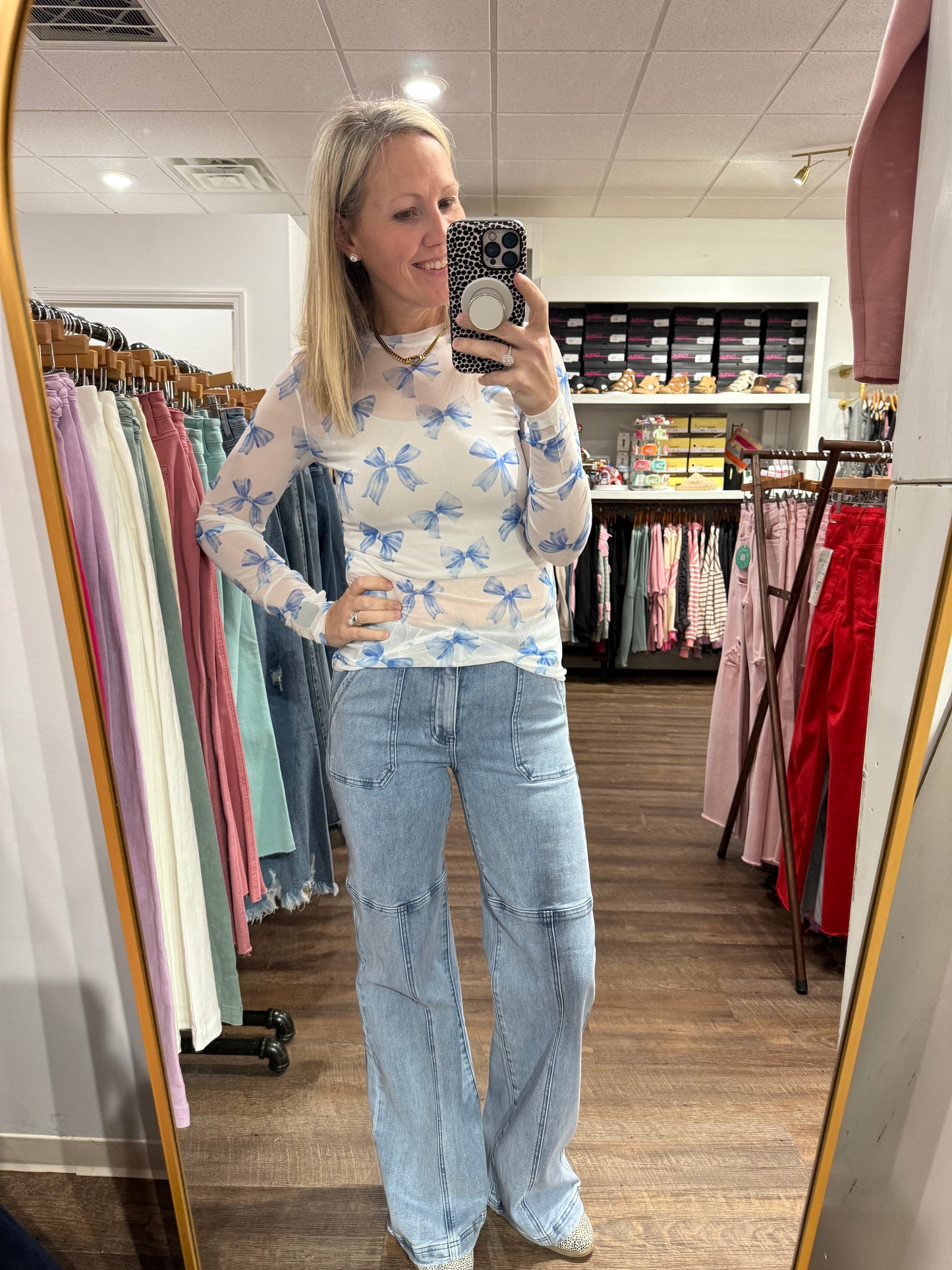 Bow Mesh Top- Blue