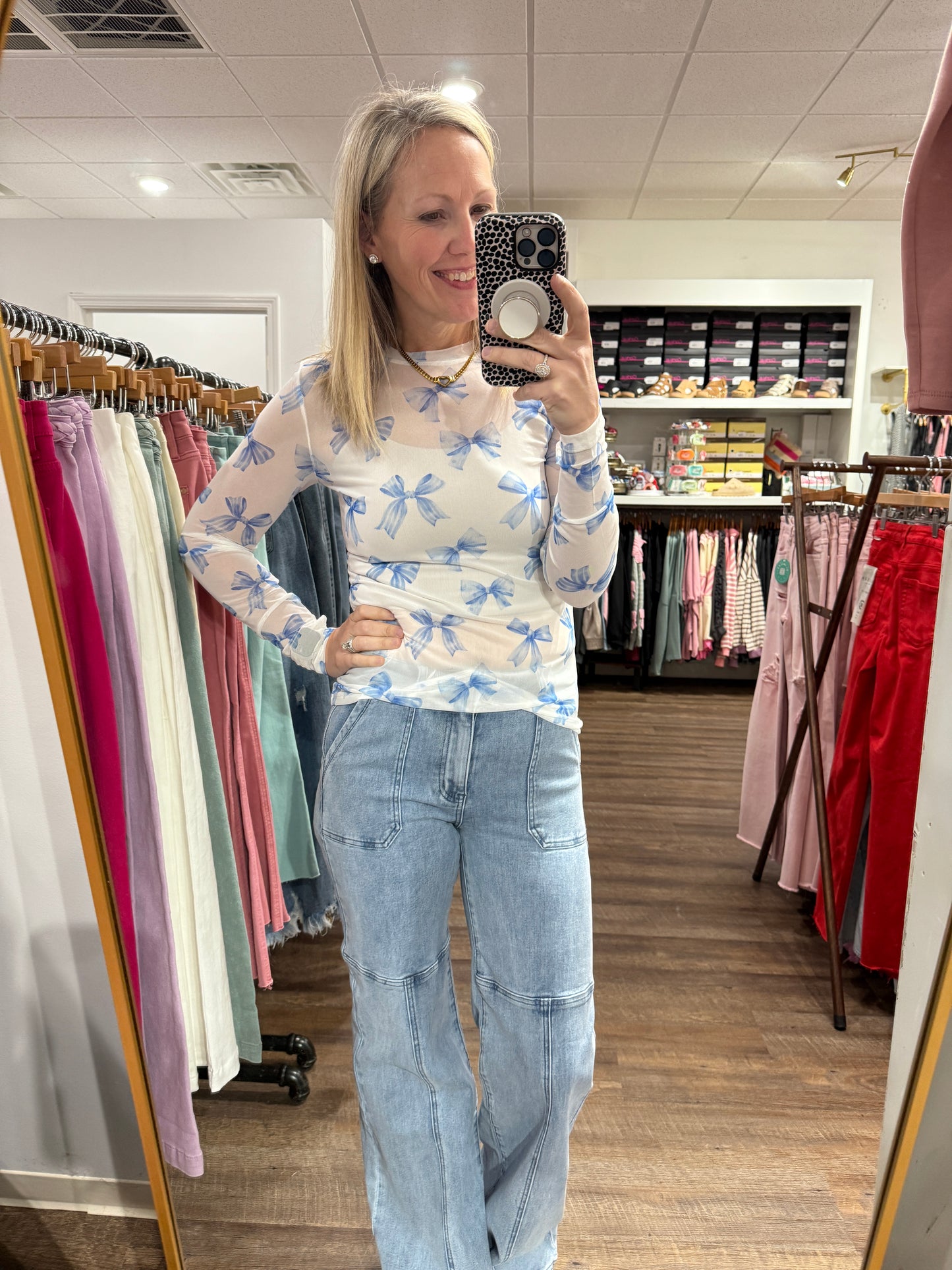 Bow Mesh Top- Blue