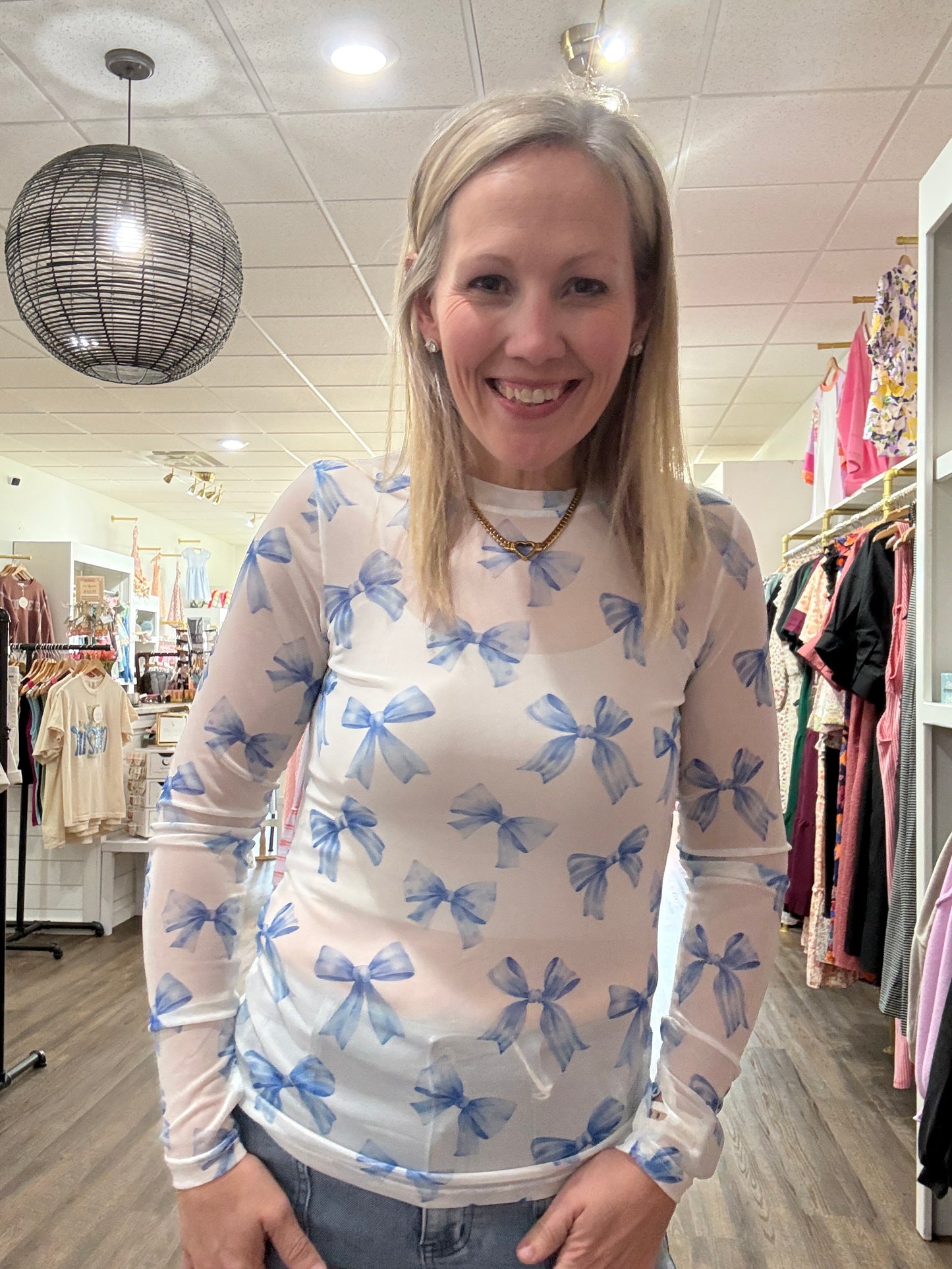 Bow Mesh Top- Blue