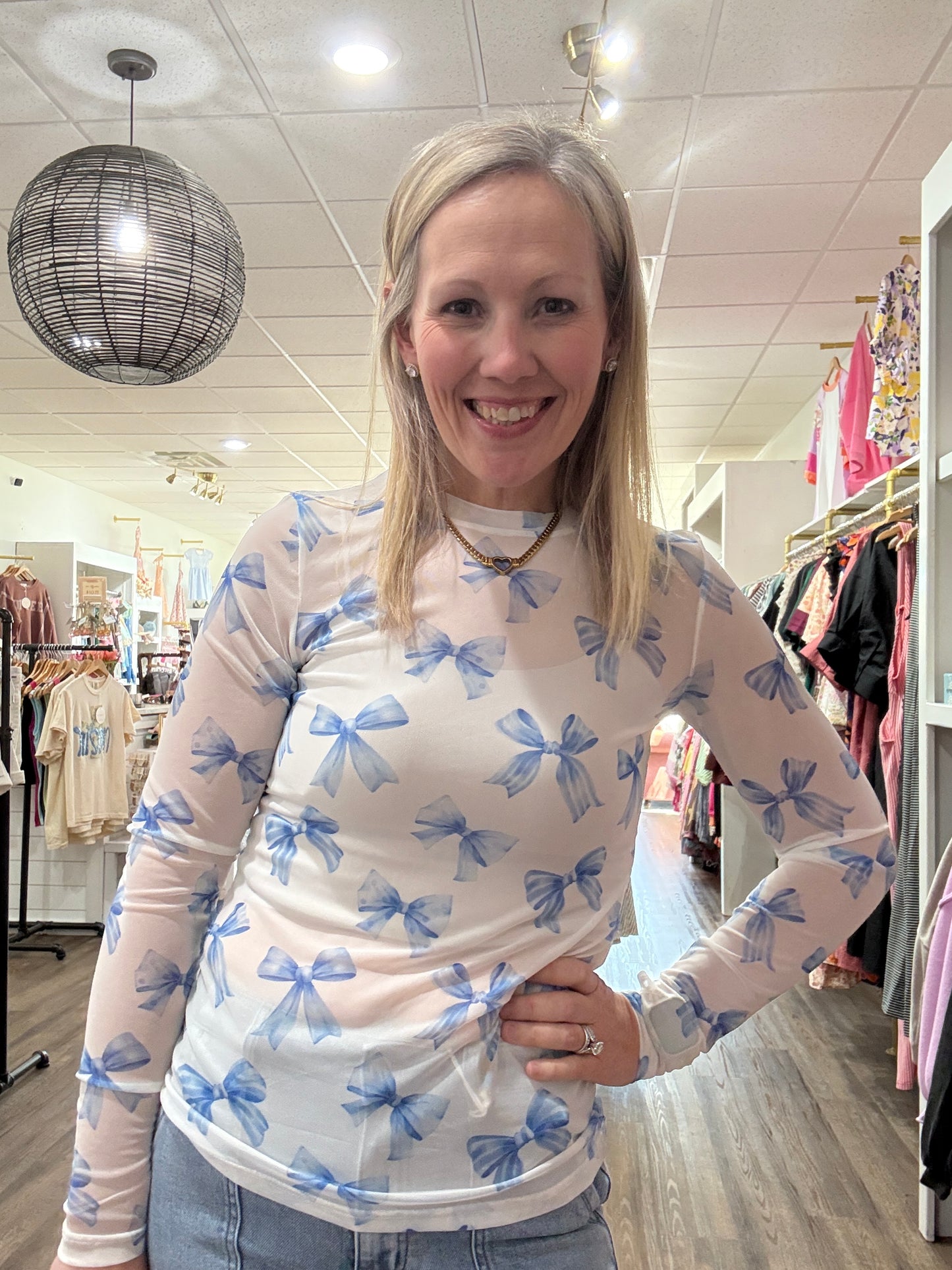 Bow Mesh Top- Blue