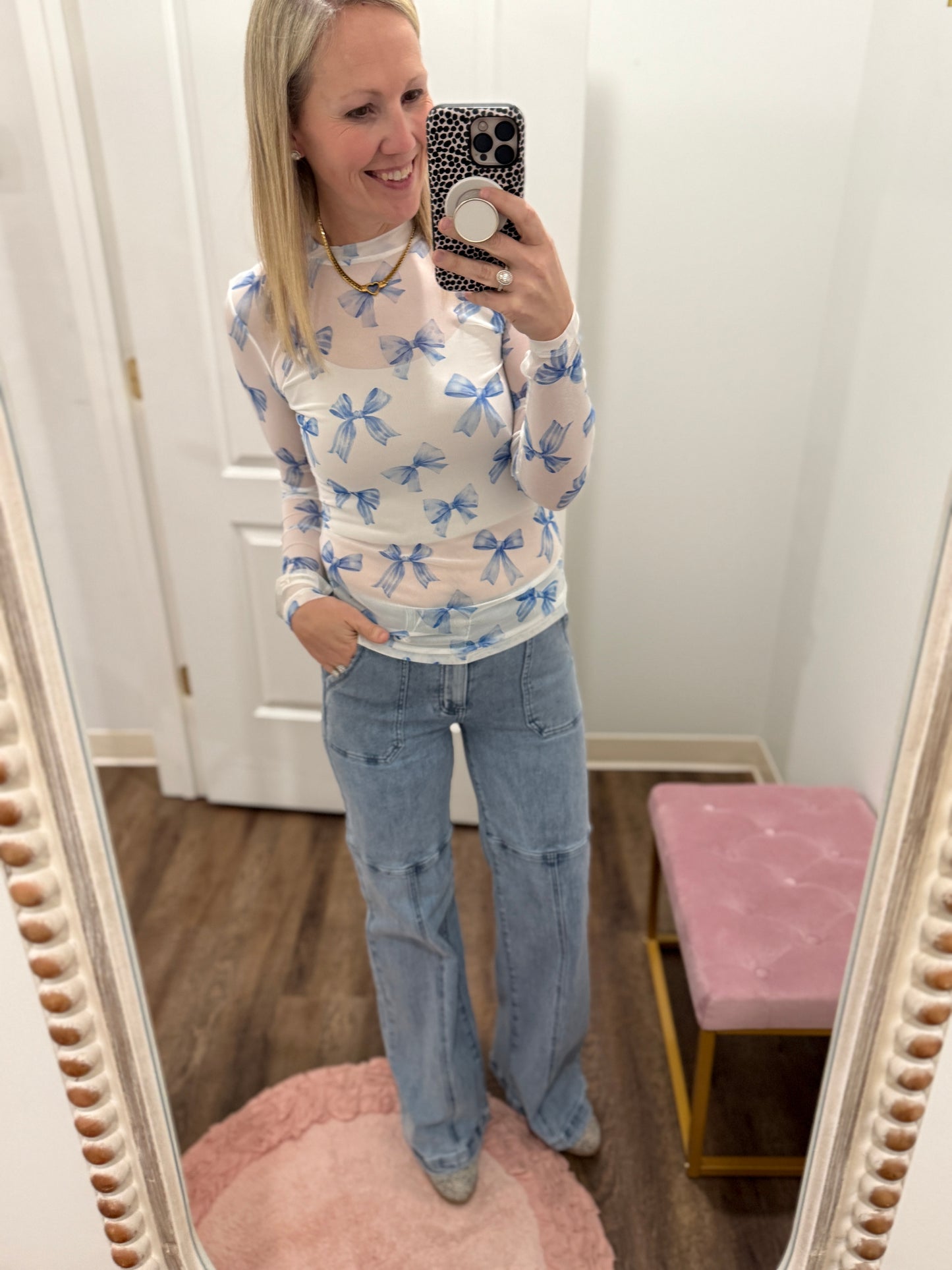 Bow Mesh Top- Blue