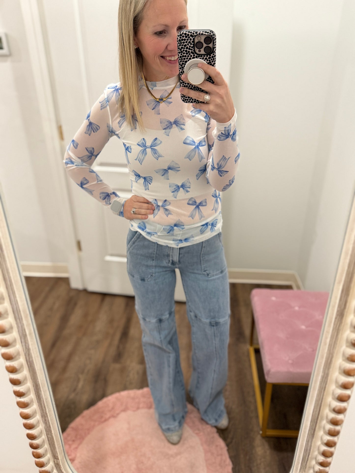 Bow Mesh Top- Blue