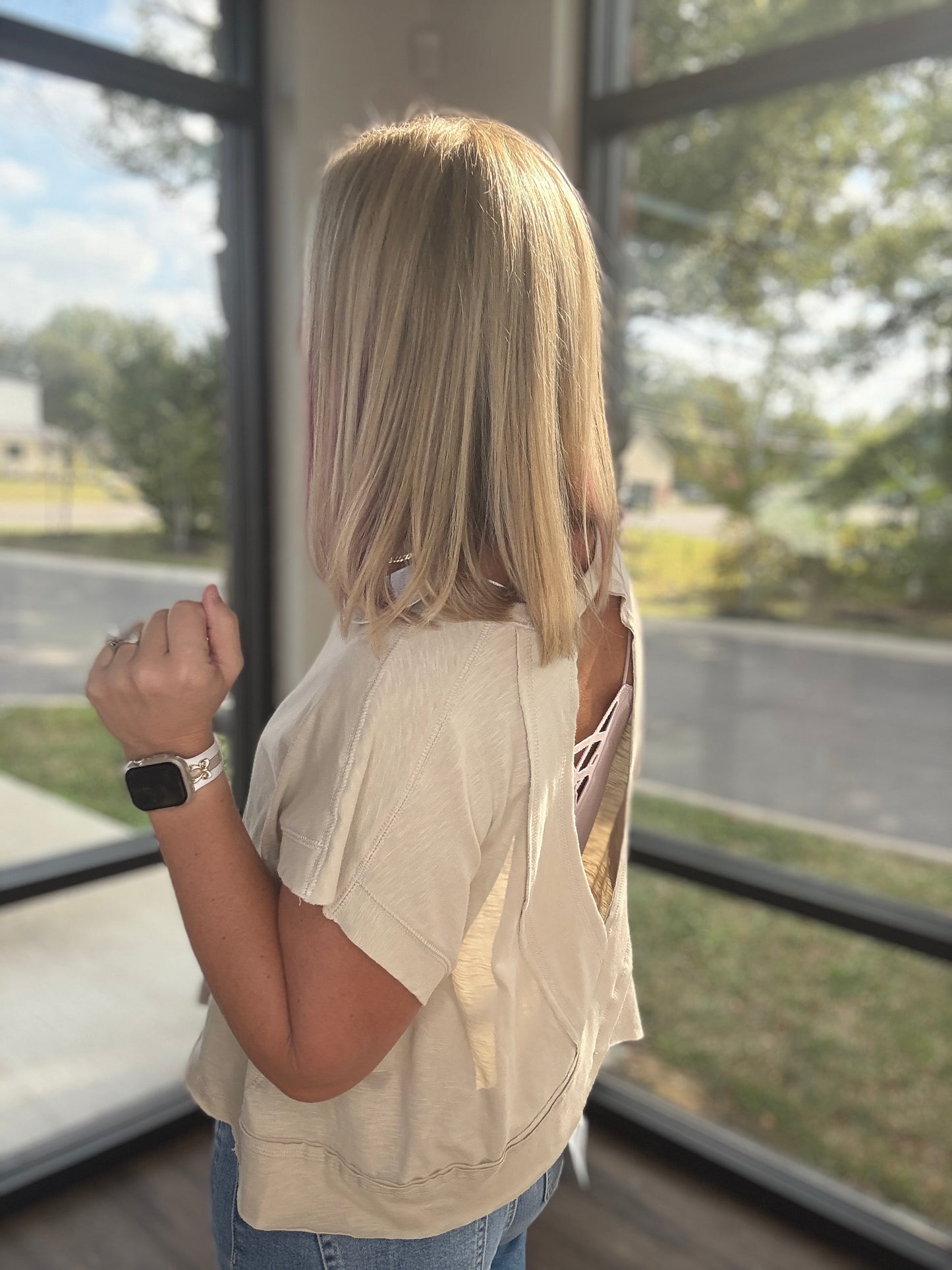 Breezy Back Tee- Beige