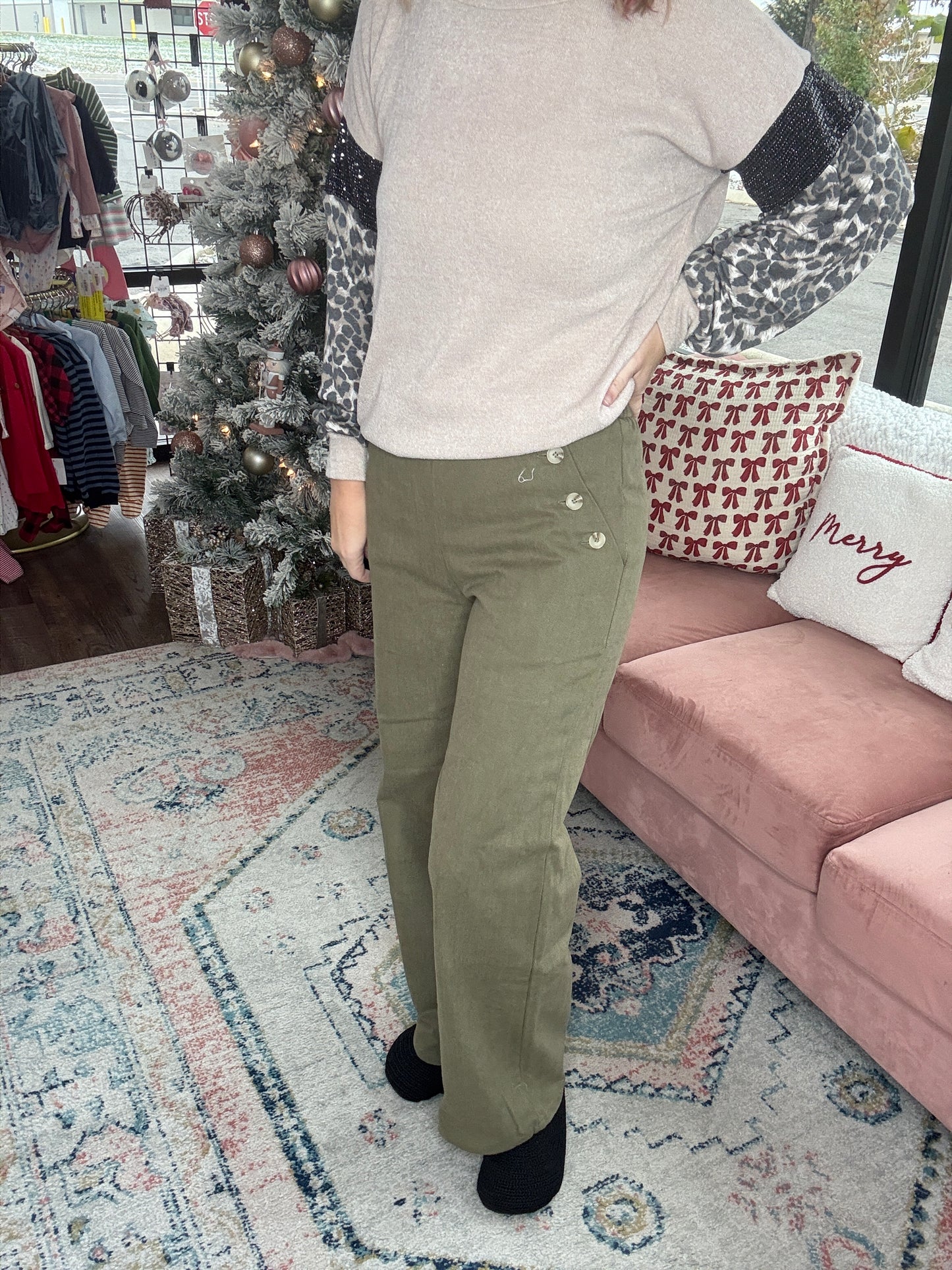 Olive Button Pants