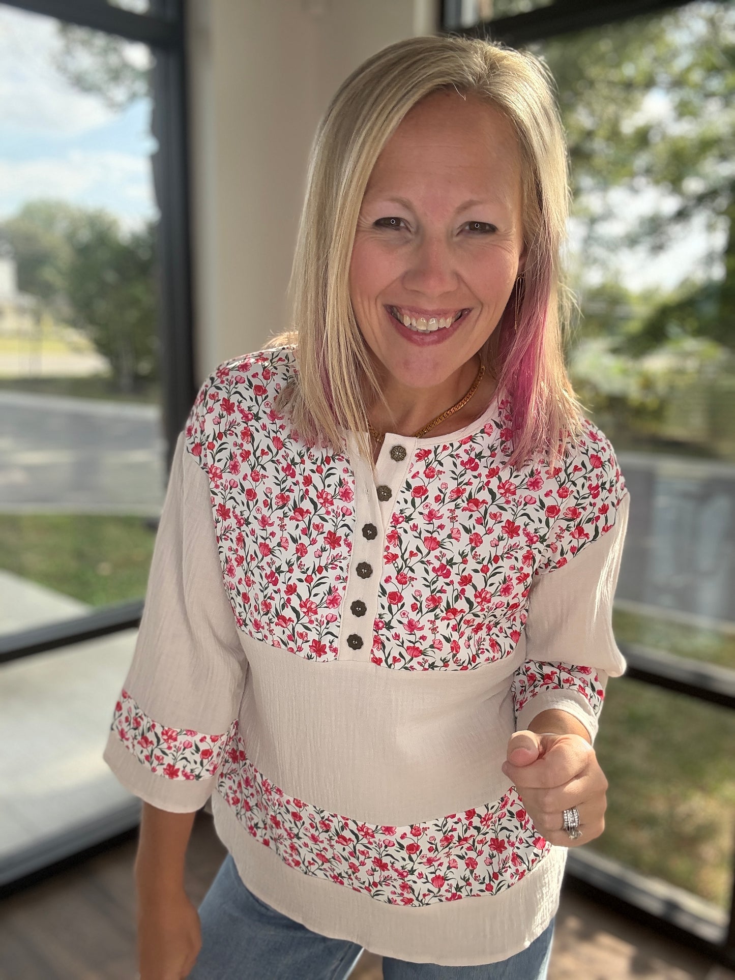 Floral Patch Henley Top